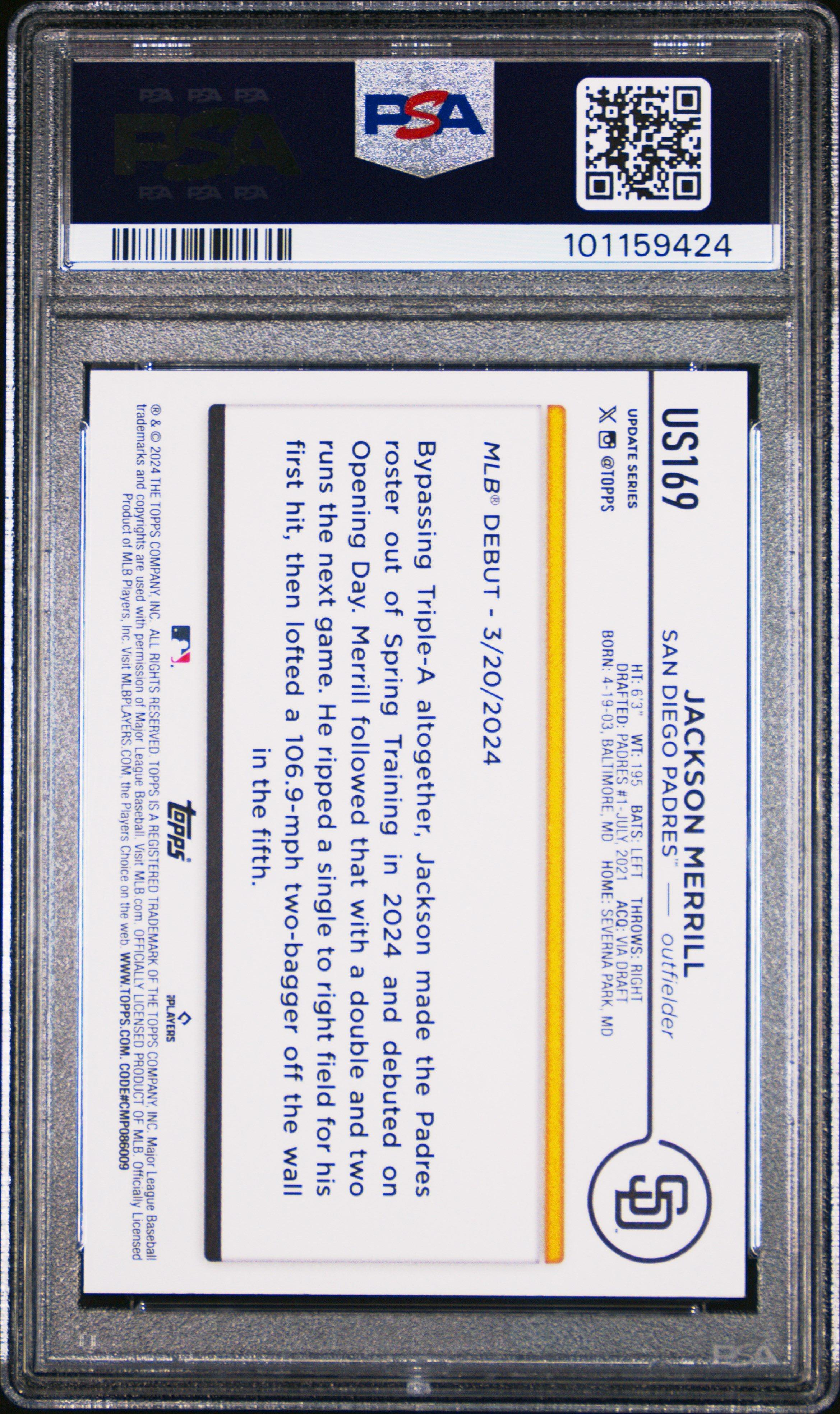 2024 Topps Update Us169 Jackson Merrill PSA 10