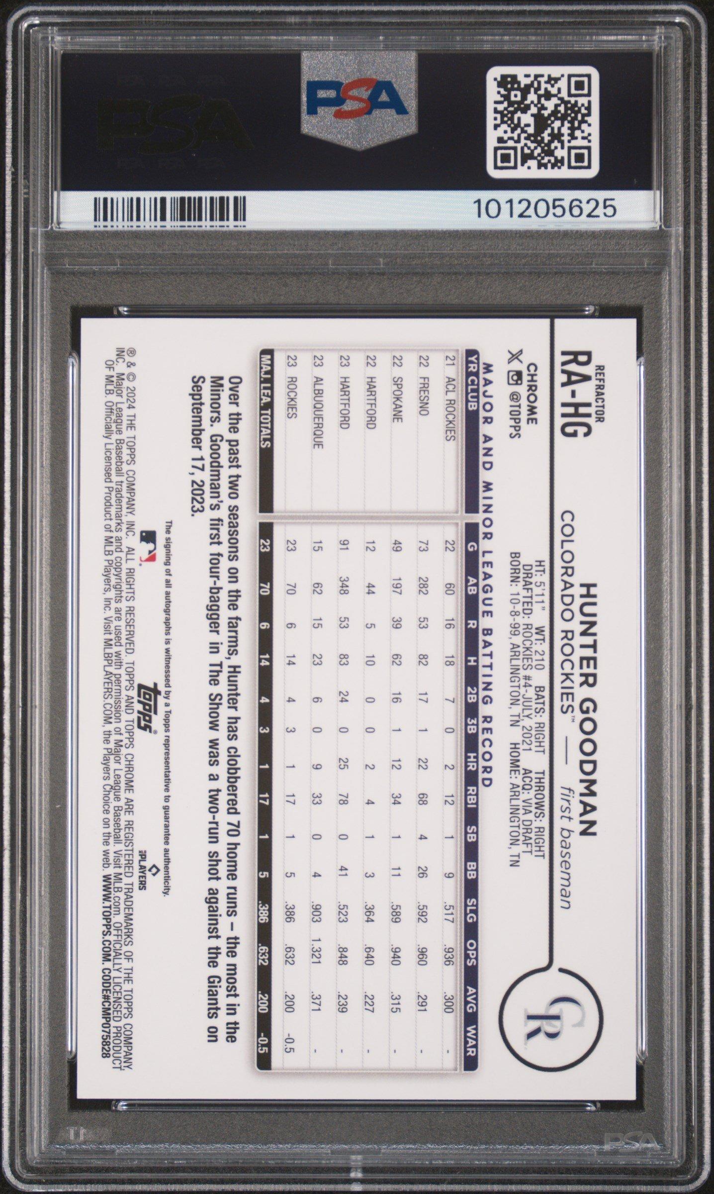2024 Topps Chrome Rookie Autographs Rahg Hunter Goodman Refractor PSA 9