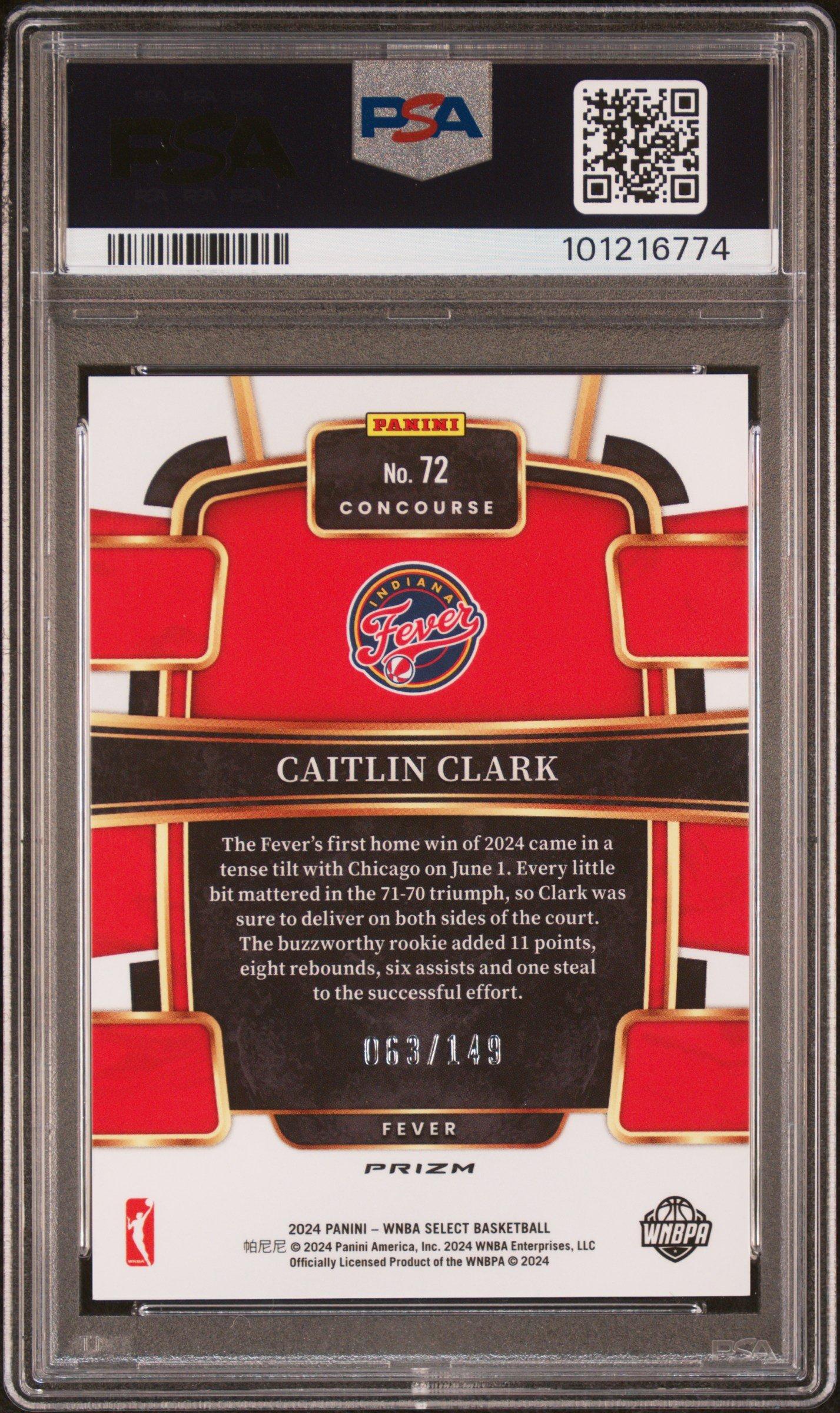 2024 Panini Select Wnba 72 Caitlin Clark Red Prizm PSA 10