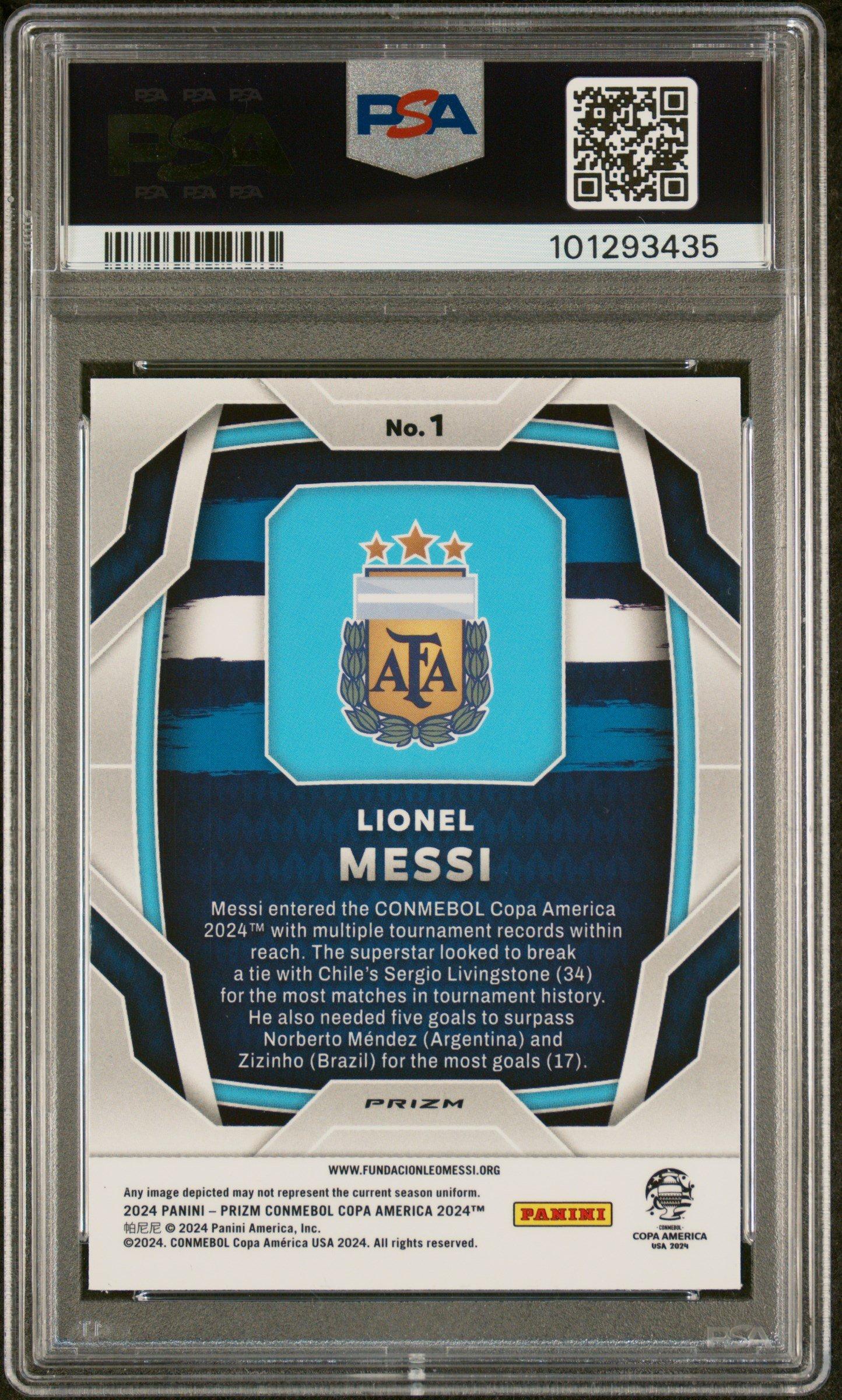 2024 Panini Prizm Conmebol Copa America 1 Lionel Messi Pulsar PSA 10
