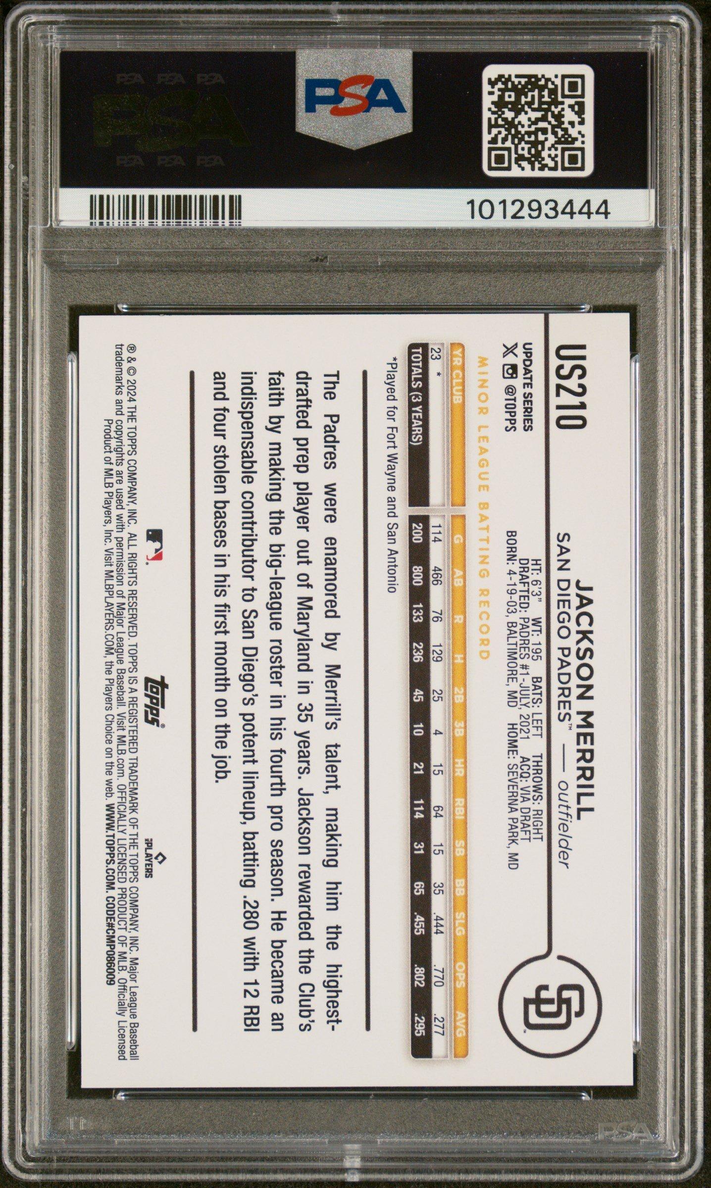 2024 Topps Update Us210 Jackson Merrill PSA 10