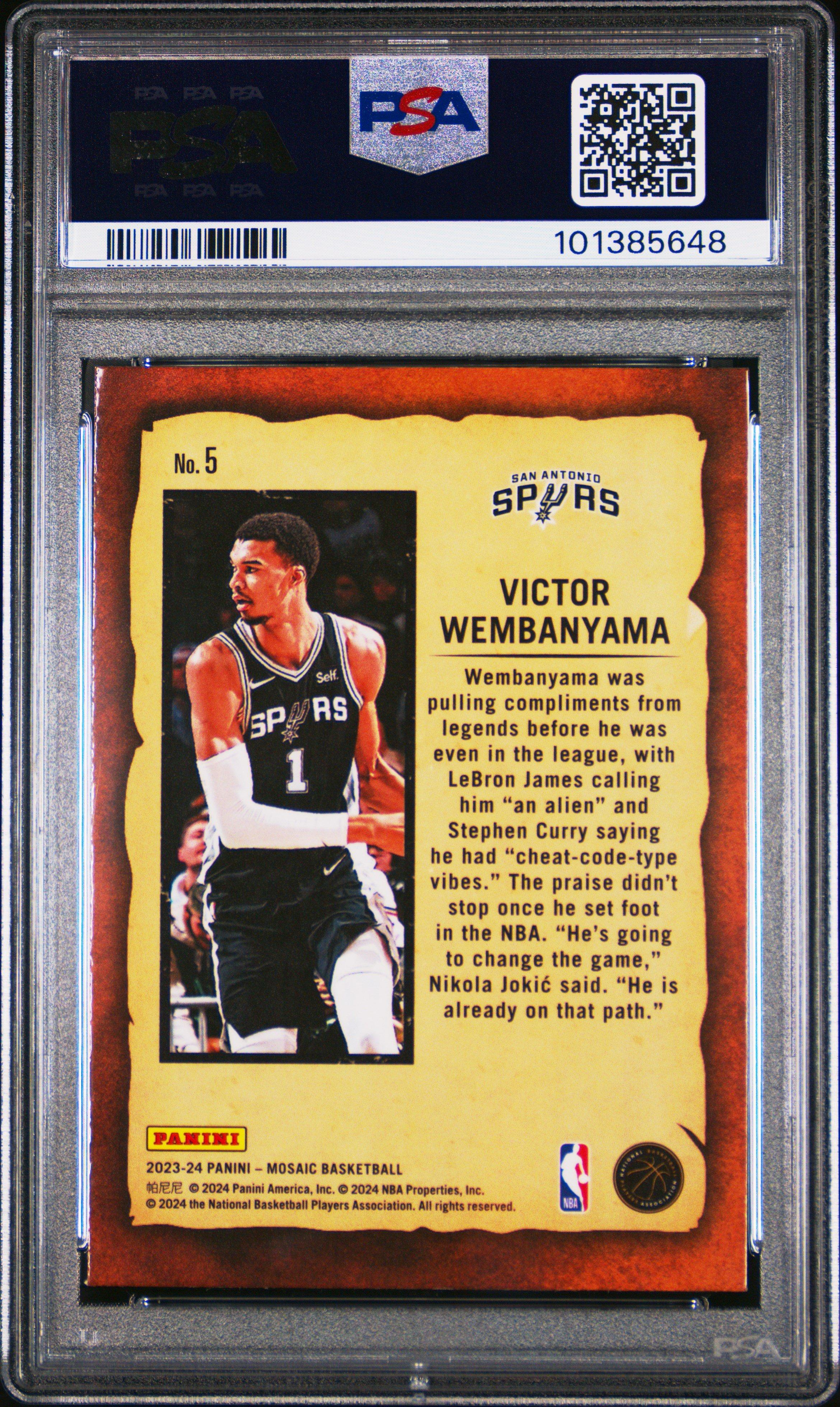 2023 Panini Mosaic Notoriety 5 Victor Wembanyama PSA 10