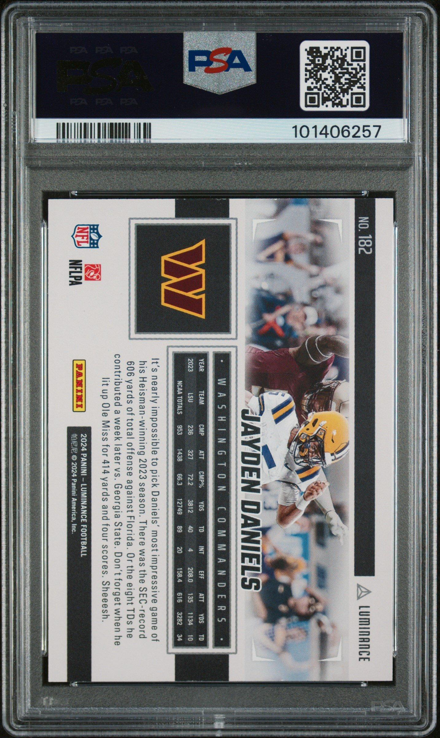 2024 Panini Luminance 182 Jayden Daniels Black PSA 9