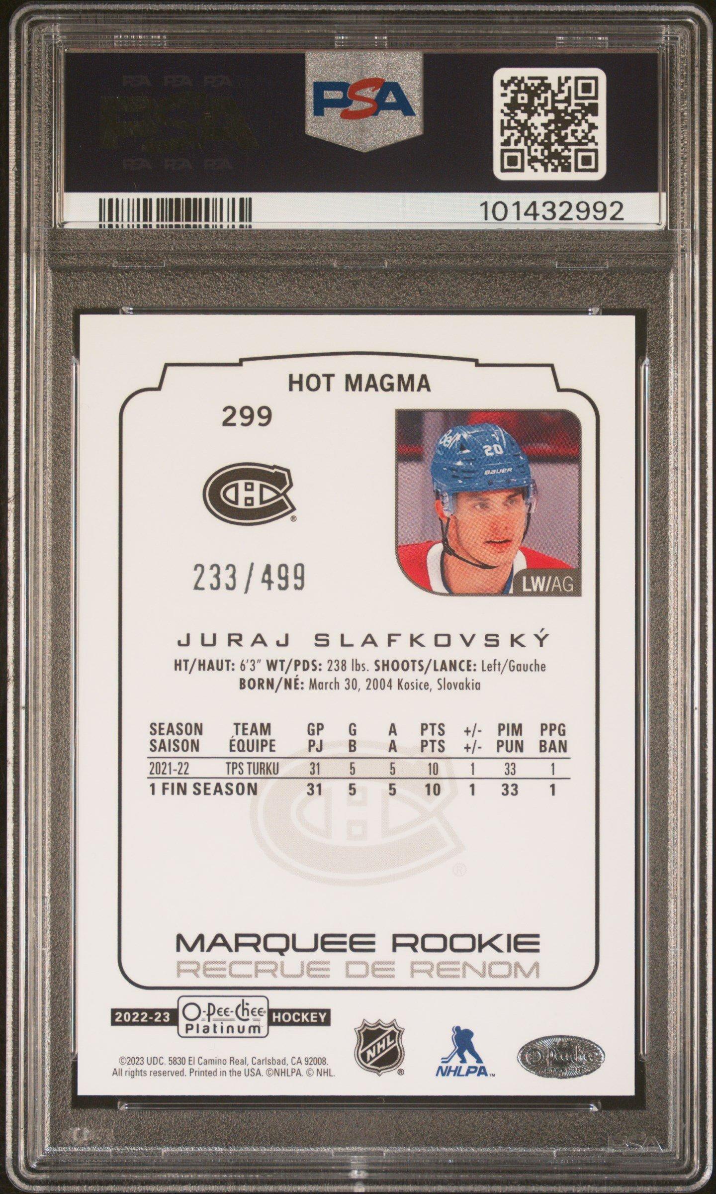 2022 O-pee-chee Platinum 299 Juraj Slafkovsky Hot Magma PSA 9
