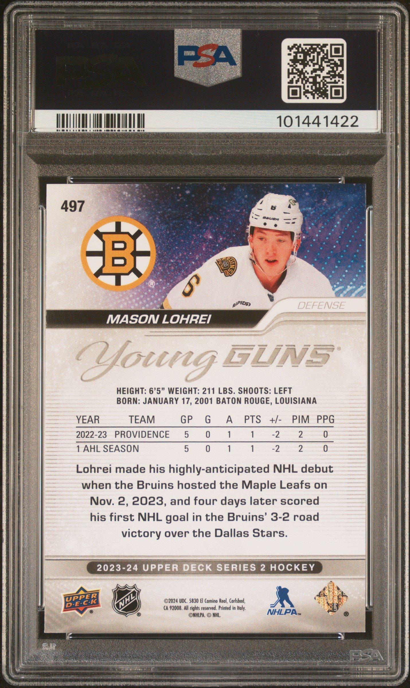 2023 Upper Deck 497 Mason Lohrei PSA 10