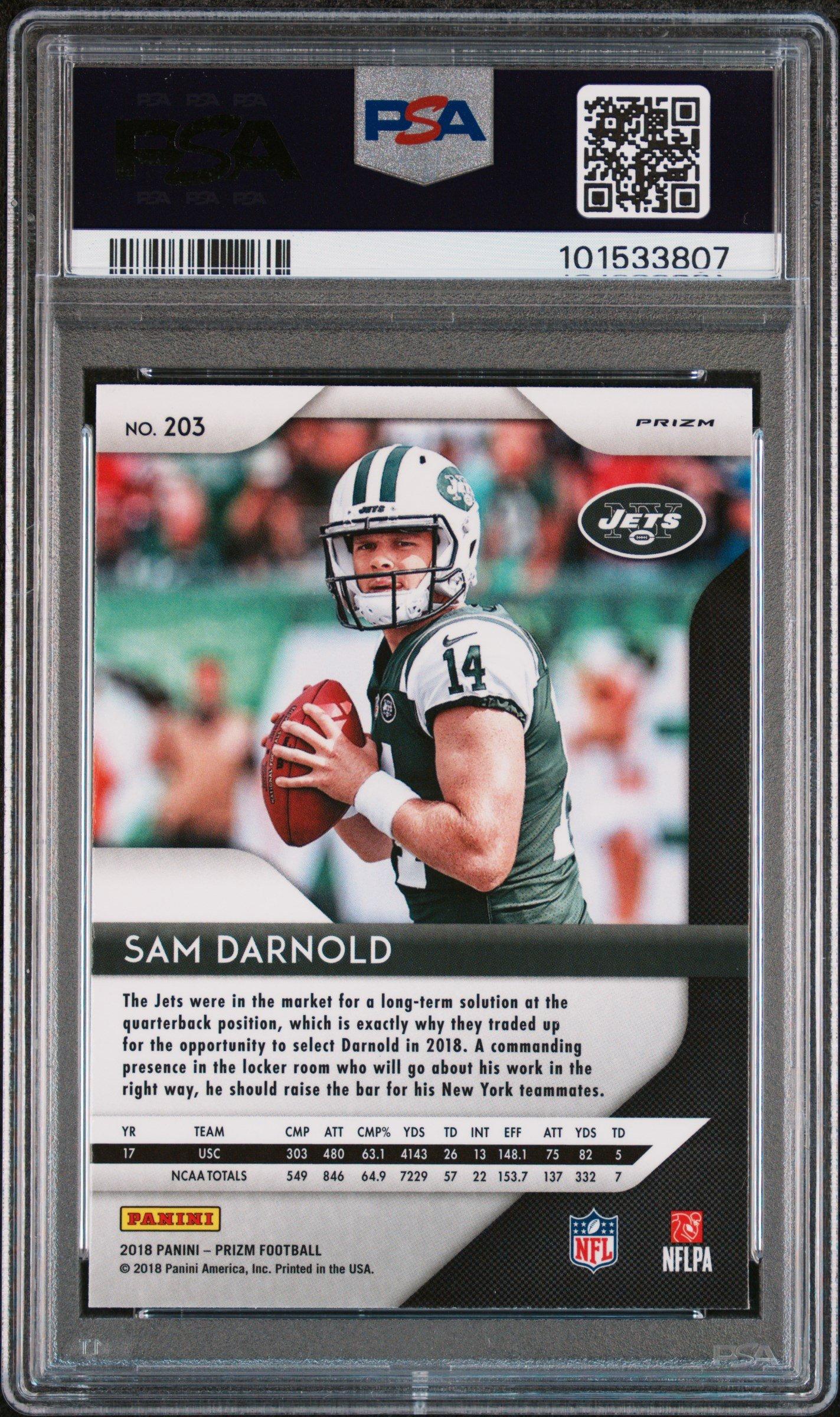 2018 Panini Prizm 203 Sam Darnold Red/white/blue Prizm PSA