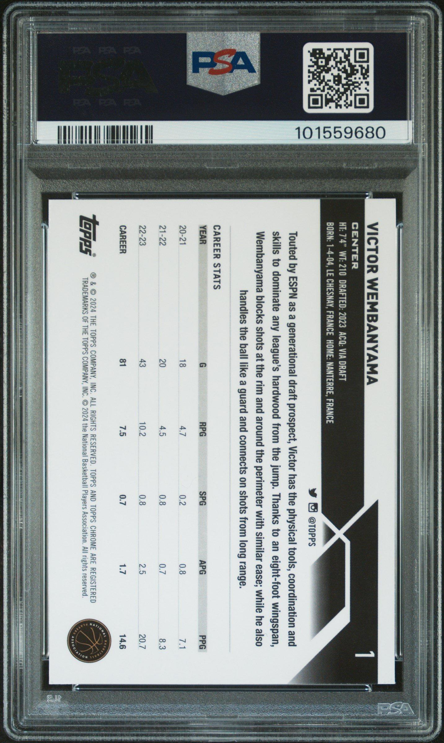 2023 Topps Chrome 1 Victor Wembanyama PSA 9 Graded Card | GameStop