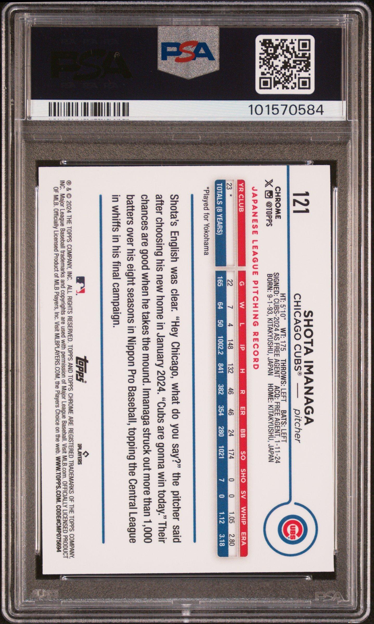 2024 Topps Chrome 121 Shota Imanaga Magenta Speckle Refractor PSA 10