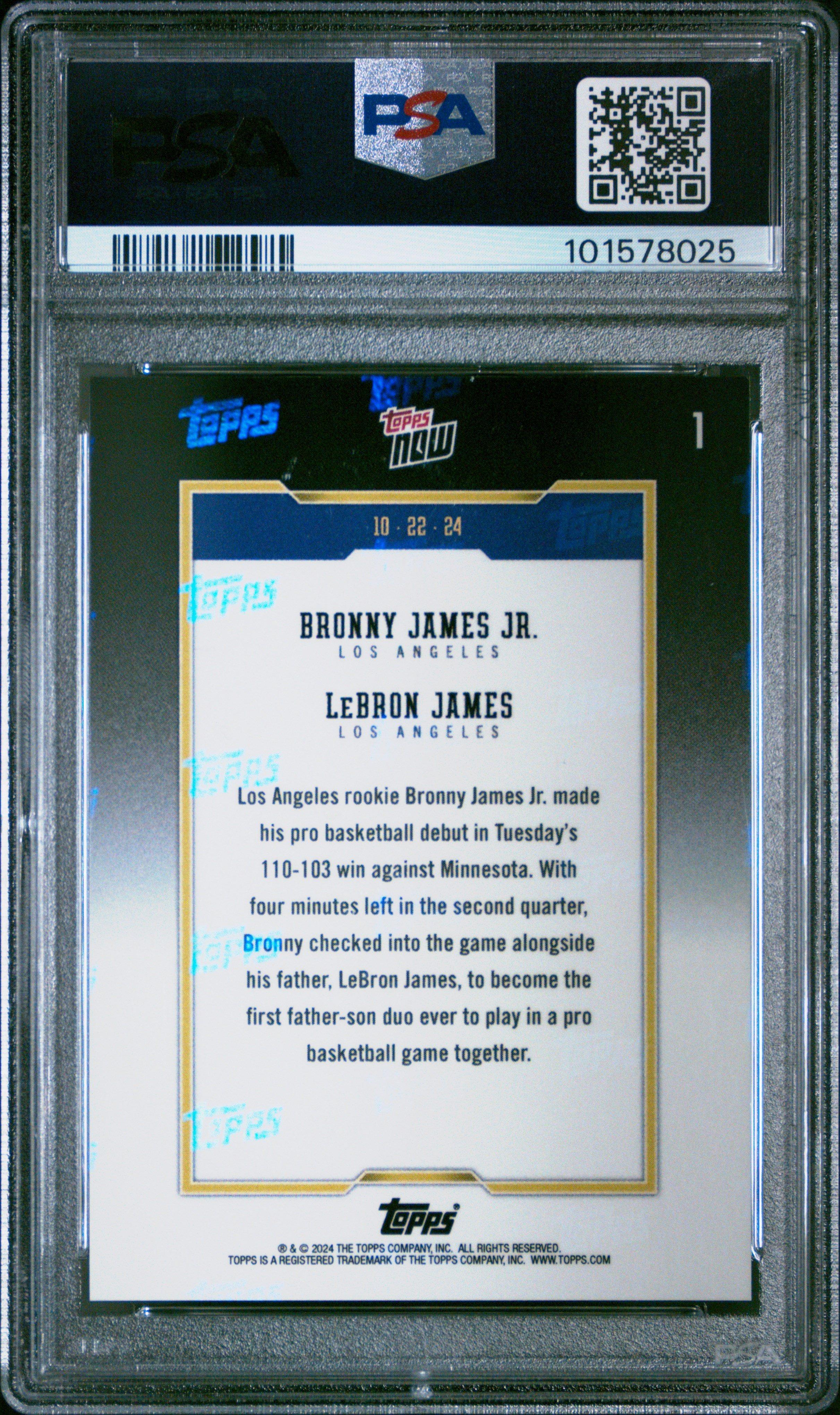2024 Topps Now 1 Lebron James/bronny James PSA