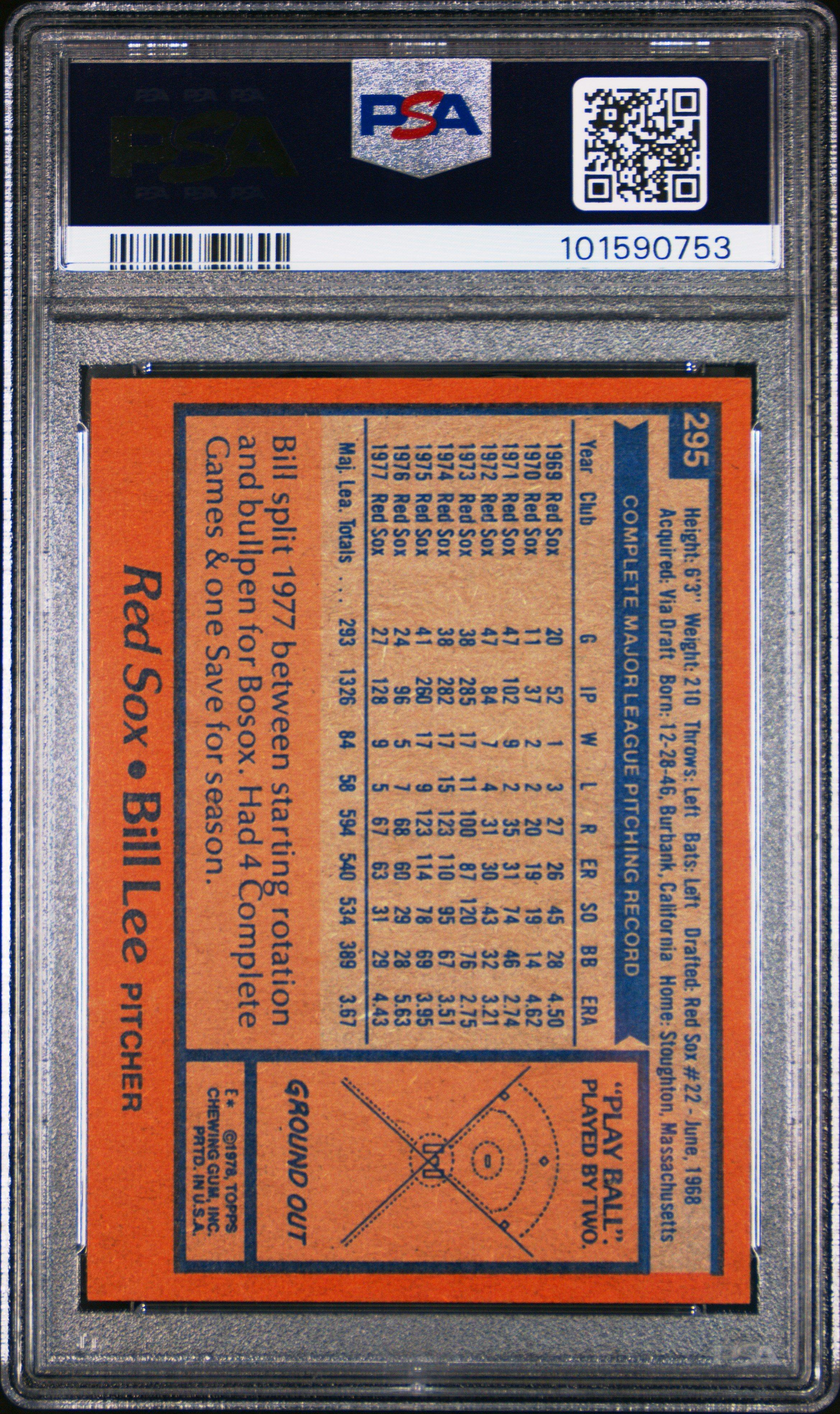 1978 Topps 295 Bill Lee PSA 9