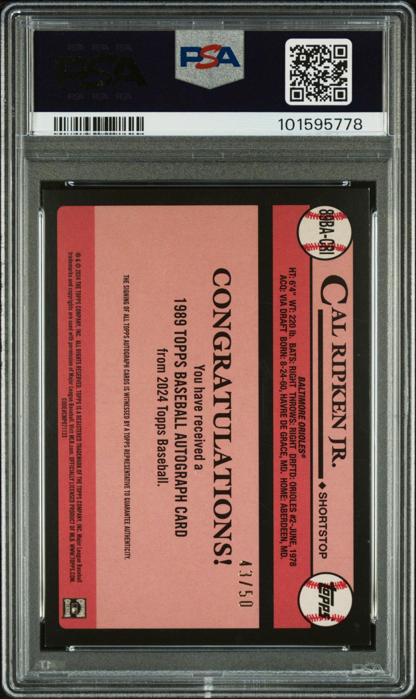 2024 Topps 1989 Topps Baseball Autographs 89bacri Cal Ripken Jr