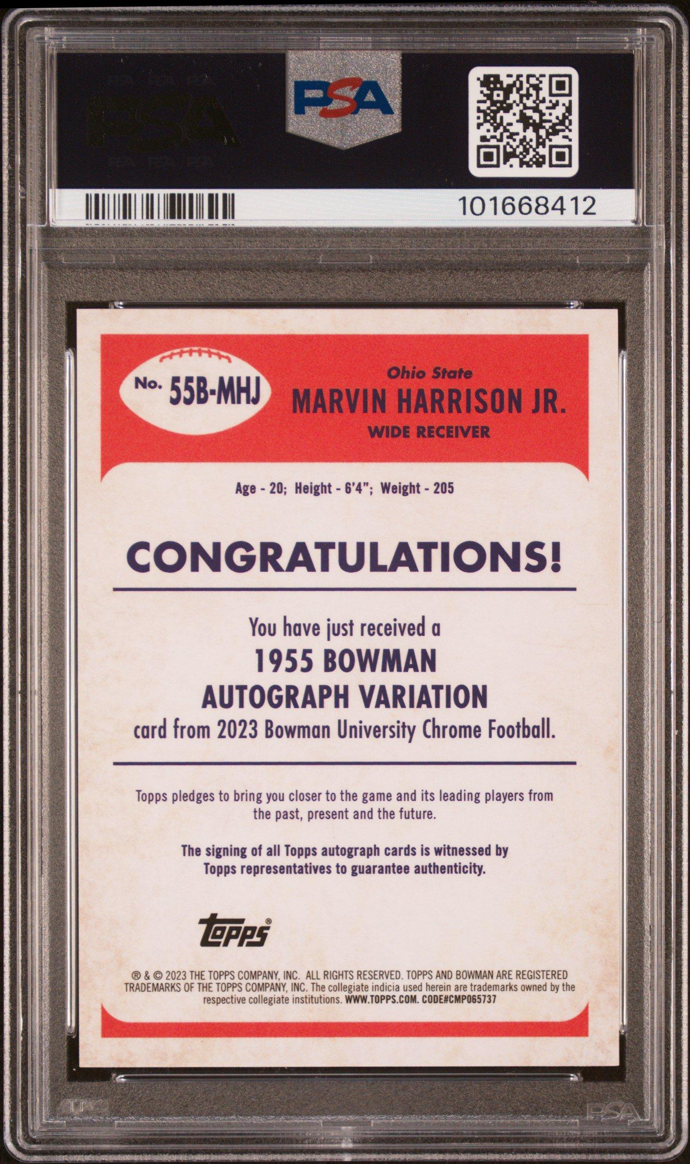 2023 Bowman University Chrome 1955 Bowman Autograph 55bmhj Marvin Harrison Jr. PSA 9