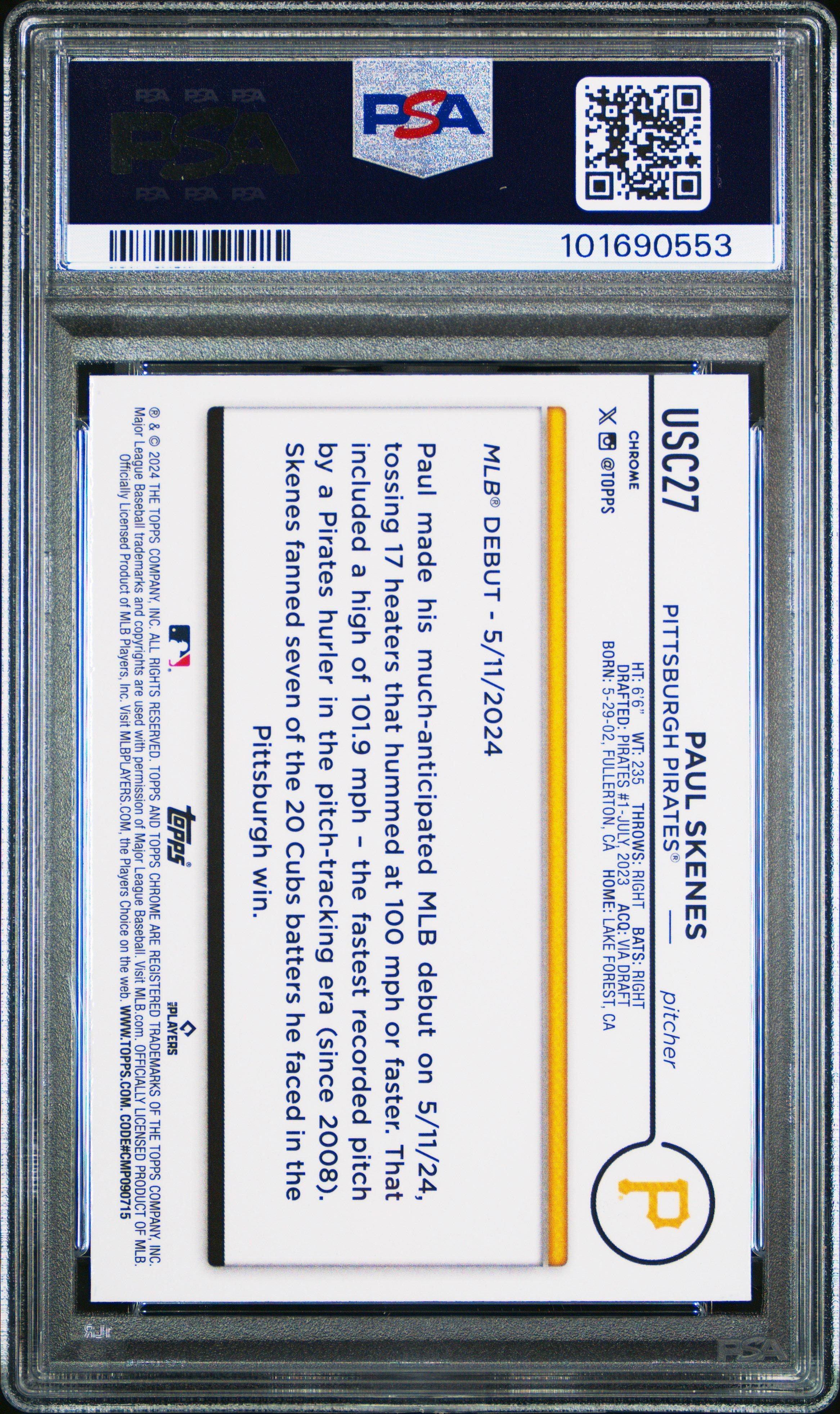 2024 Topps Chrome Update Usc27 Paul Skenes PSA 10
