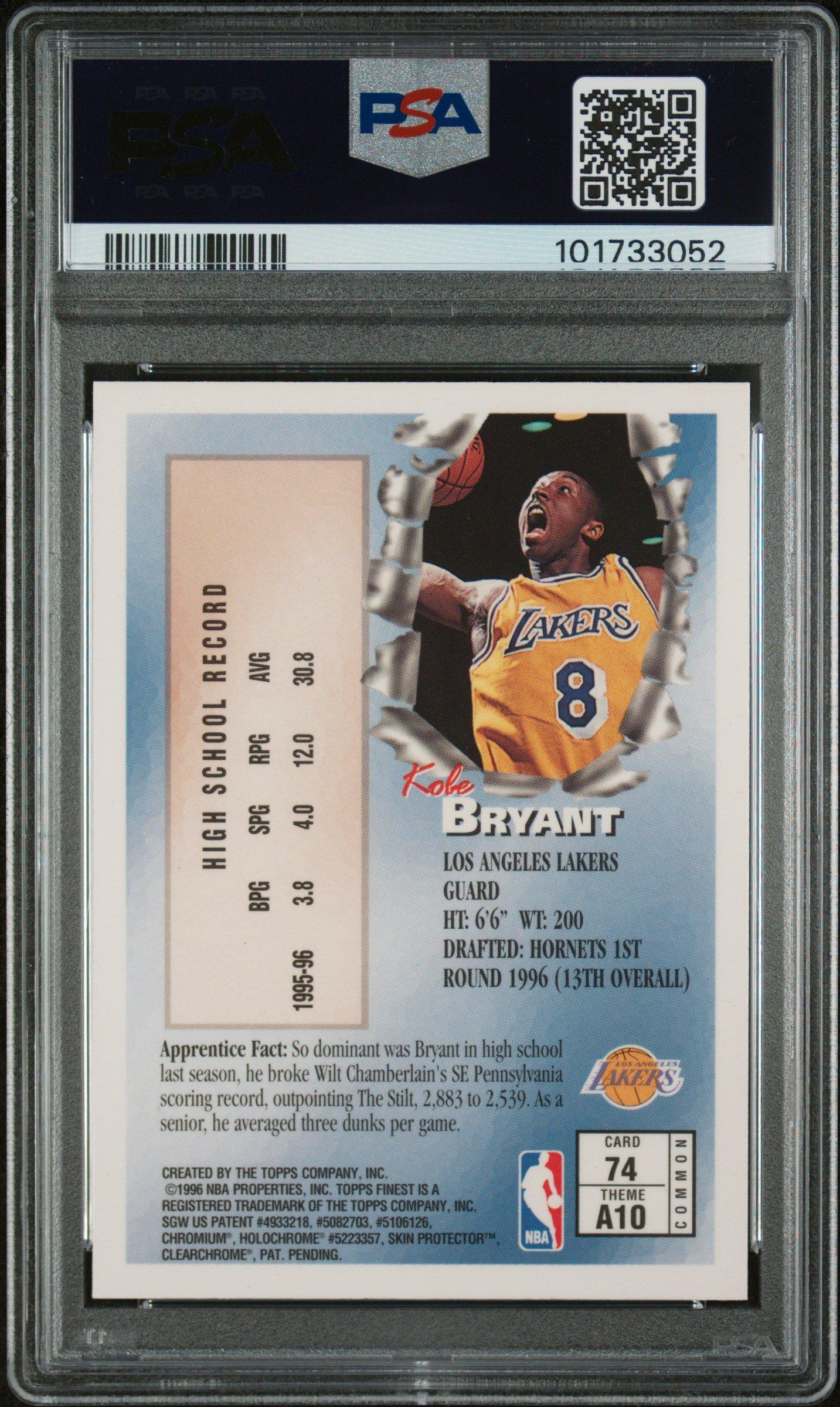 1996 Finest 74 Kobe Bryant W/coating PSA