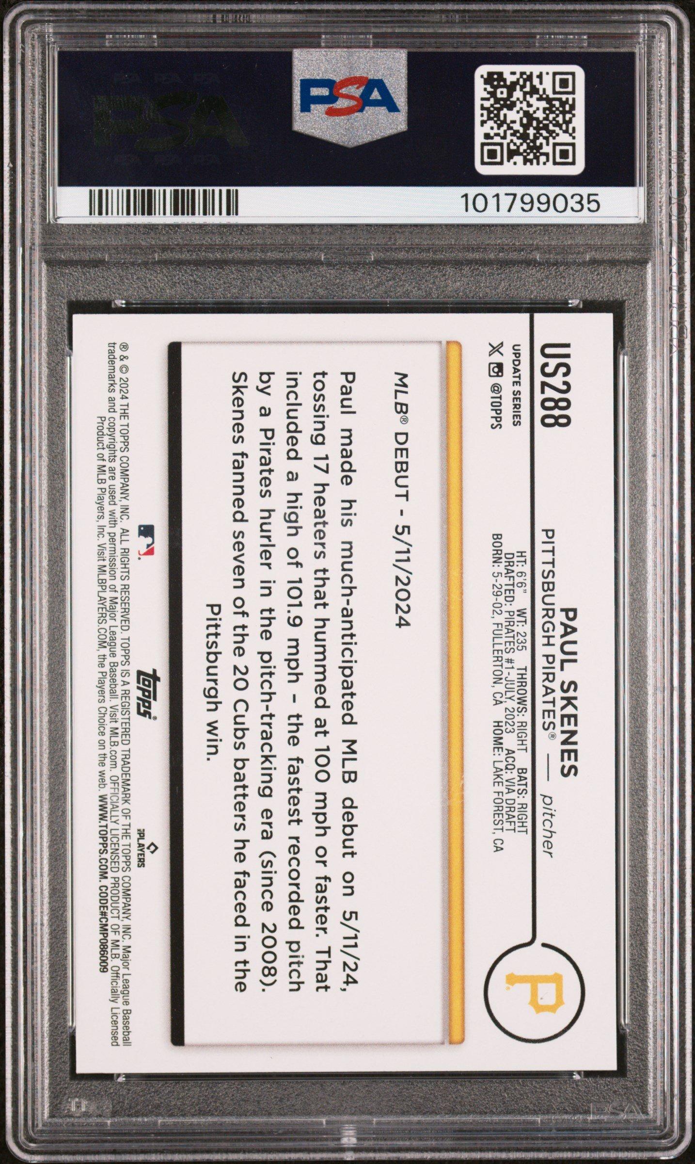 2024 Topps Update Us288 Paul Skenes Yellow PSA 10