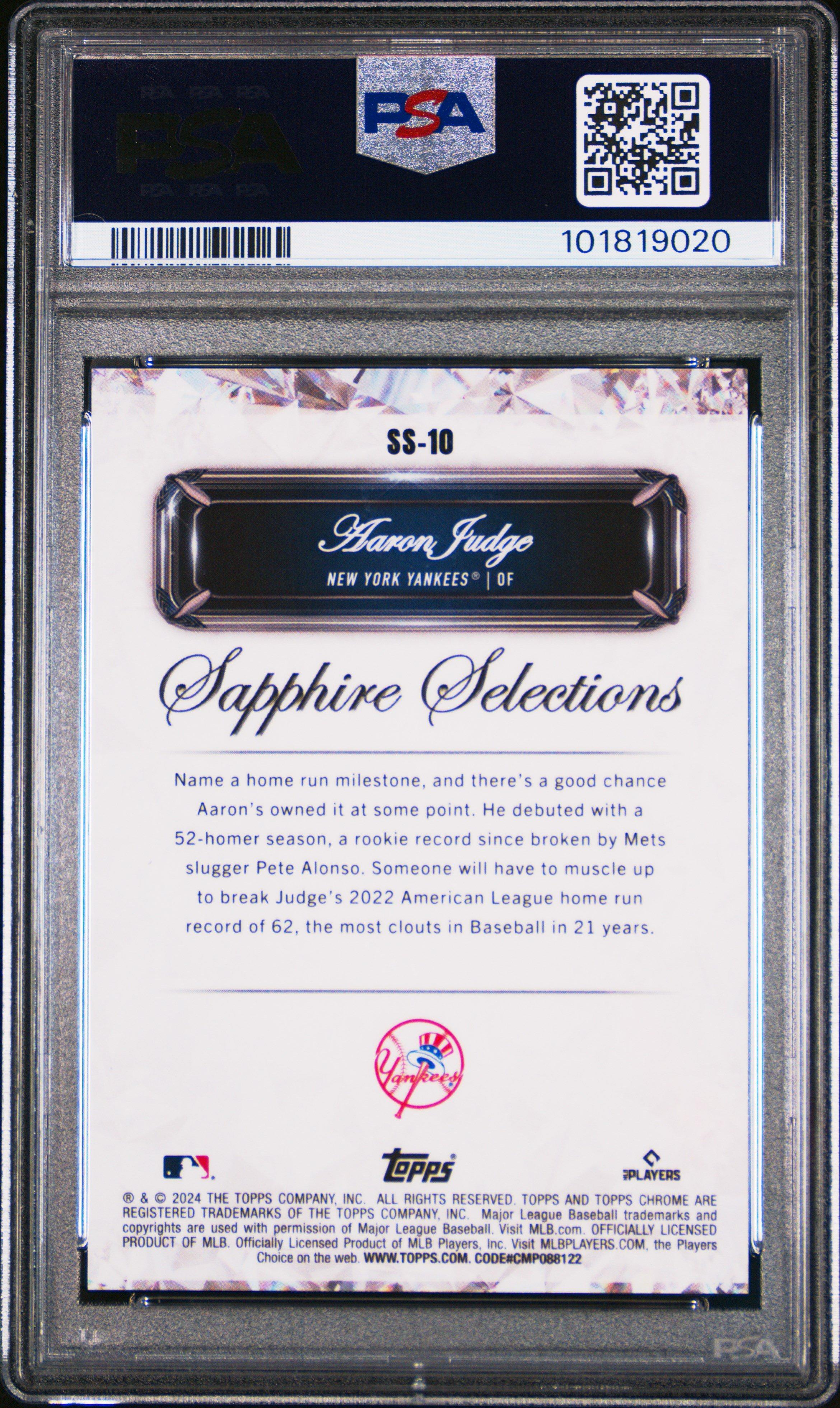 2024 Topps Chrome Sapphire Sapphire Selections Ss10 Aaron Judge