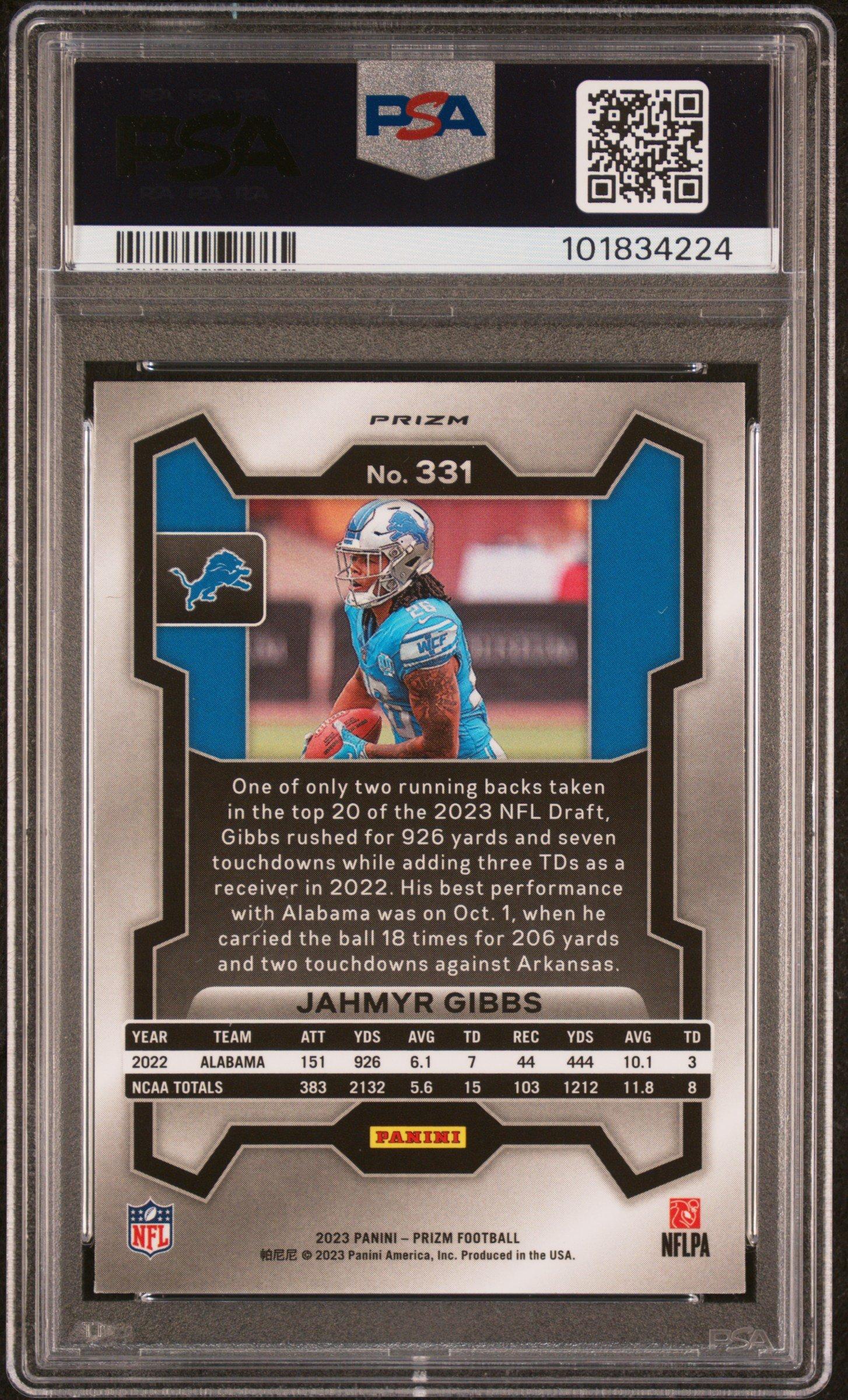 2023 Panini Prizm 331 Jahmyr Gibbs Silver Prizm PSA
