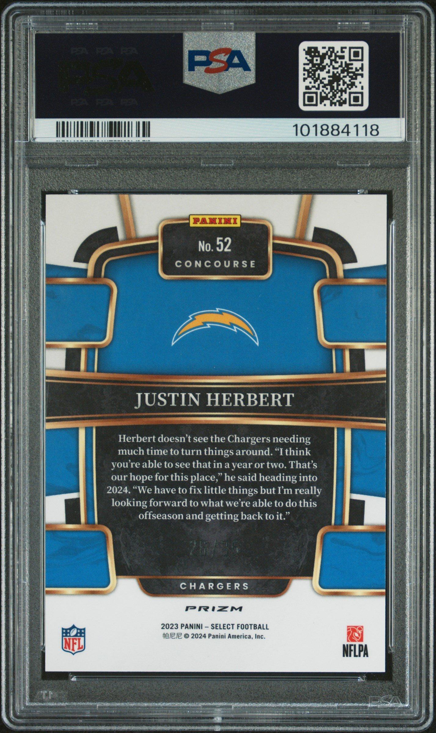 2023 Panini Select 52 Justin Herbert White Prizm PSA 9