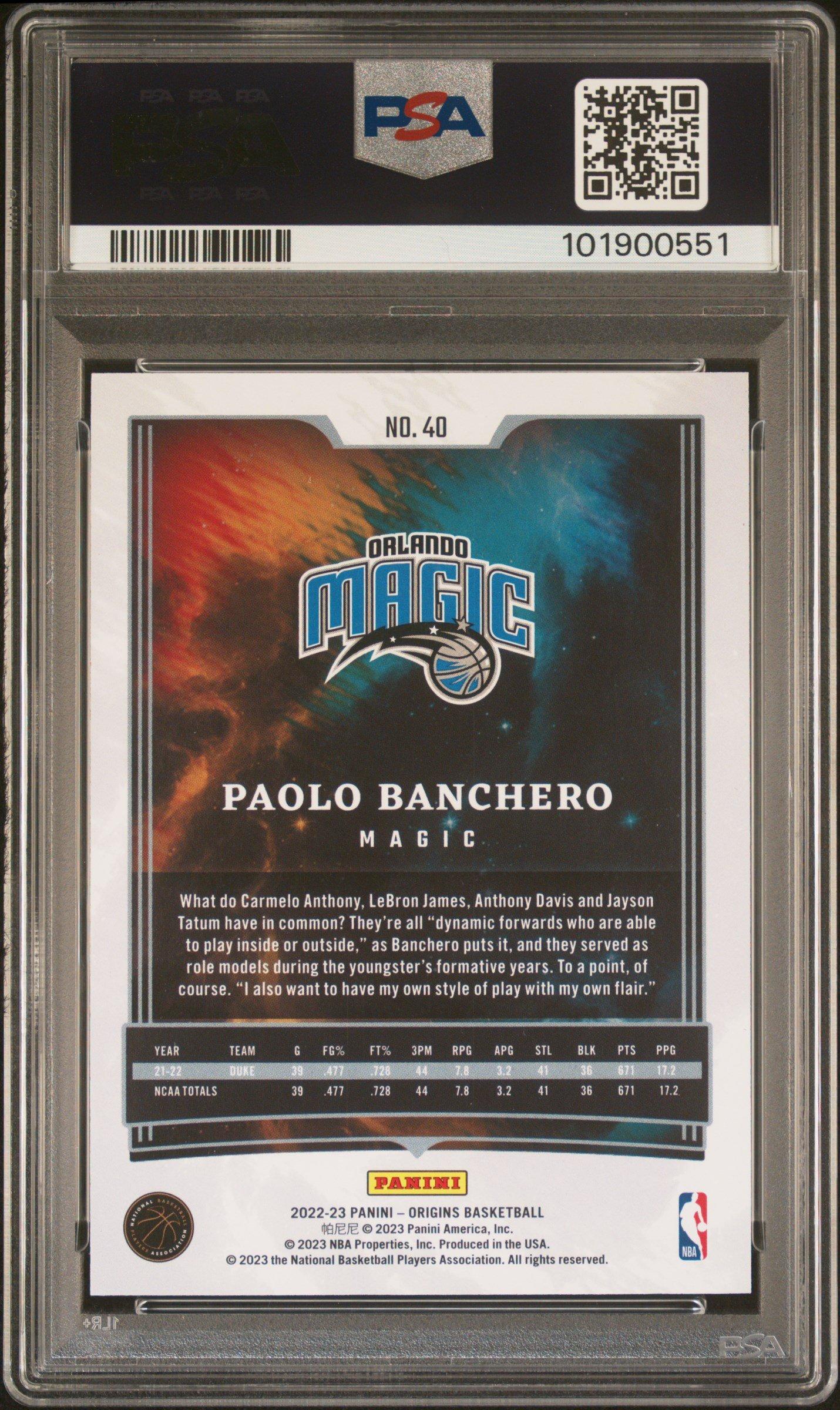 2022 Panini Origins 40 Paolo Banchero Blue PSA 9