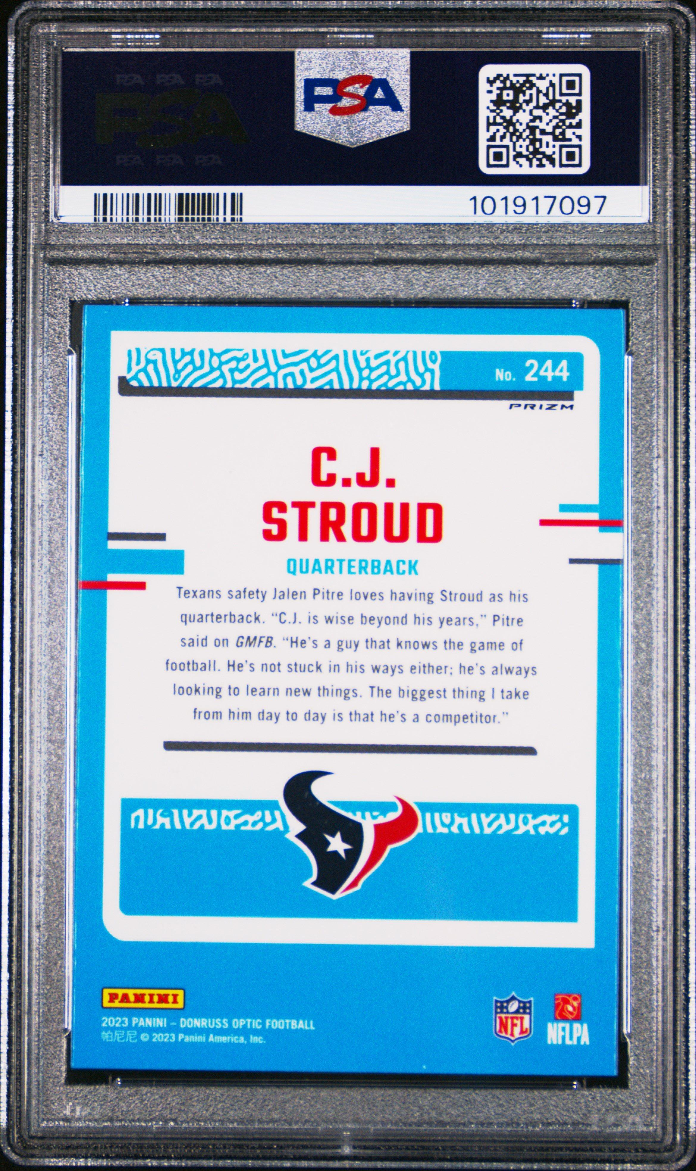 2023 Panini Donruss Optic 244 Cj Stroud Purple Shock PSA