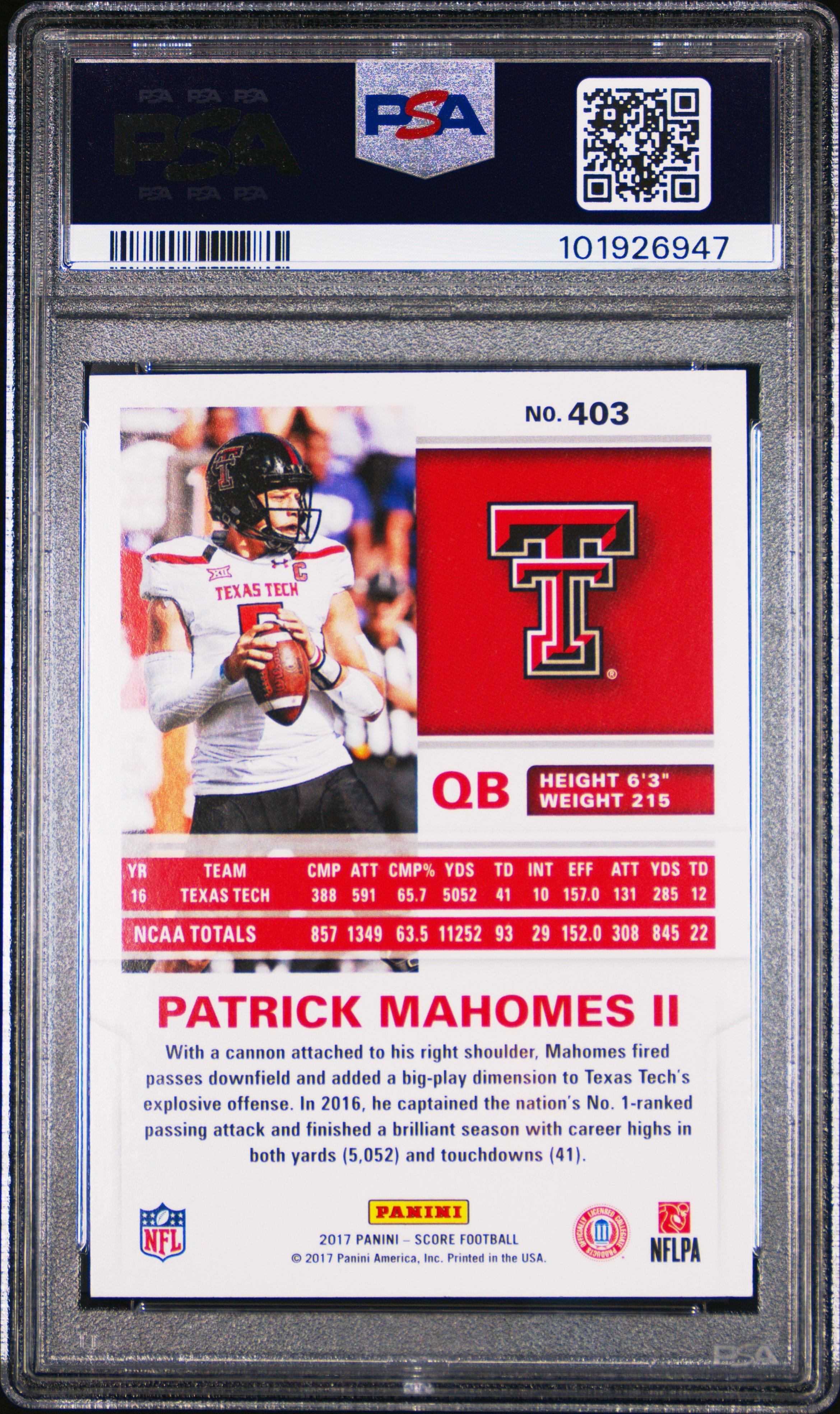 2017 Panini Score 403 Patrick Mahomes Ii PSA