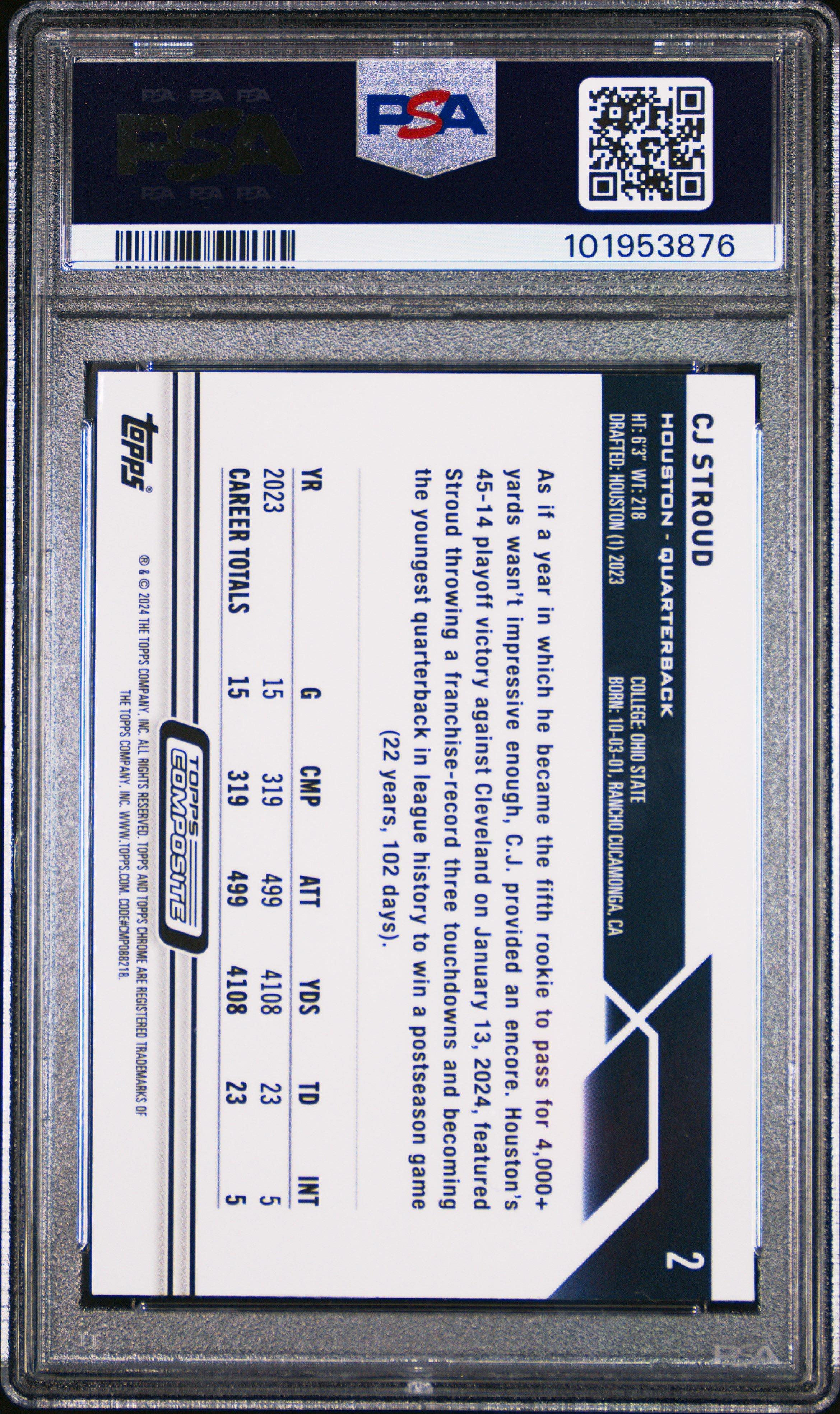 2023 Topps Composite 2 Cj Stroud Pink Refractor PSA 9