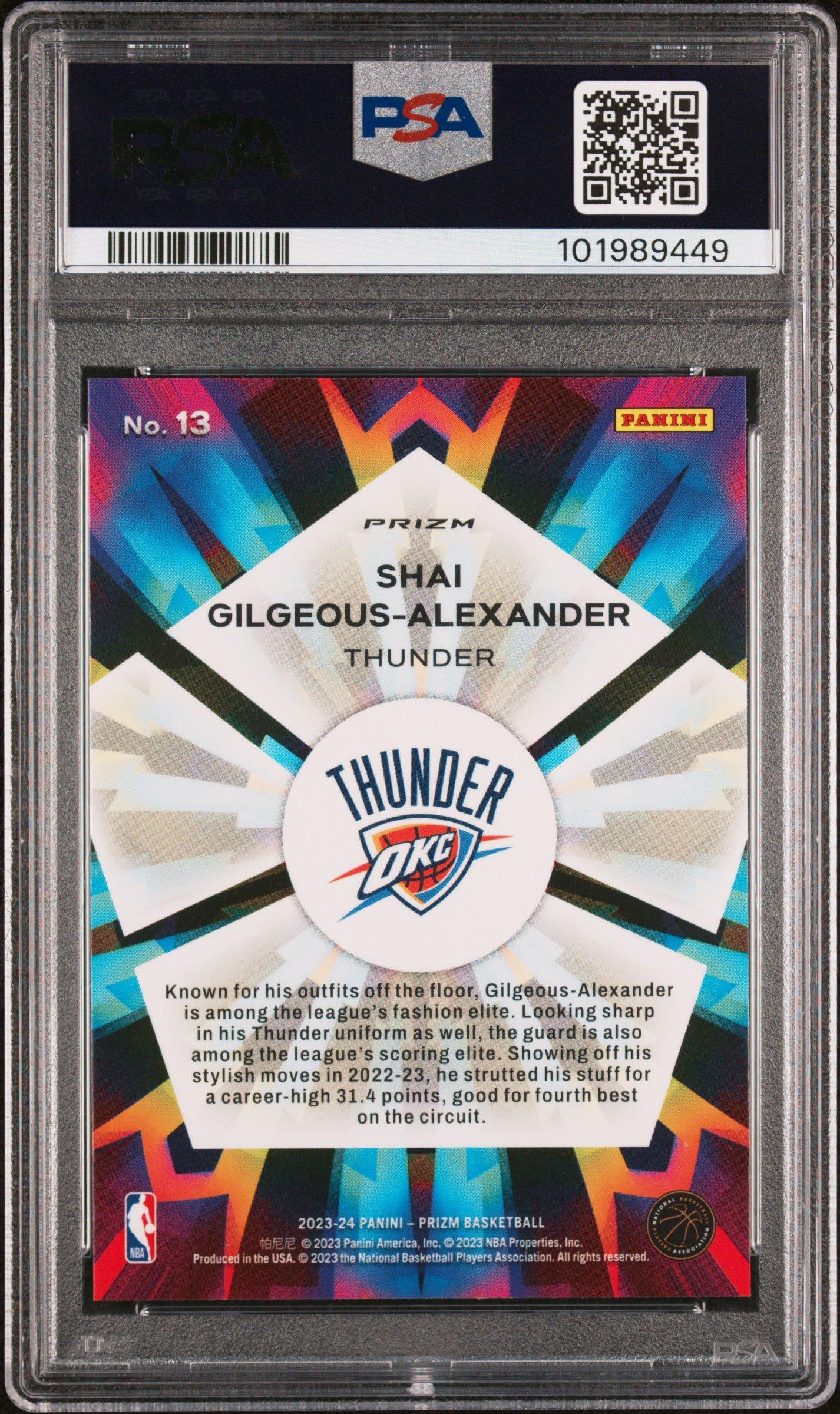 2023 Panini Prizm Kaleidoscopic 13 Shai Gilgeous-alexander Fast Break PSA 10