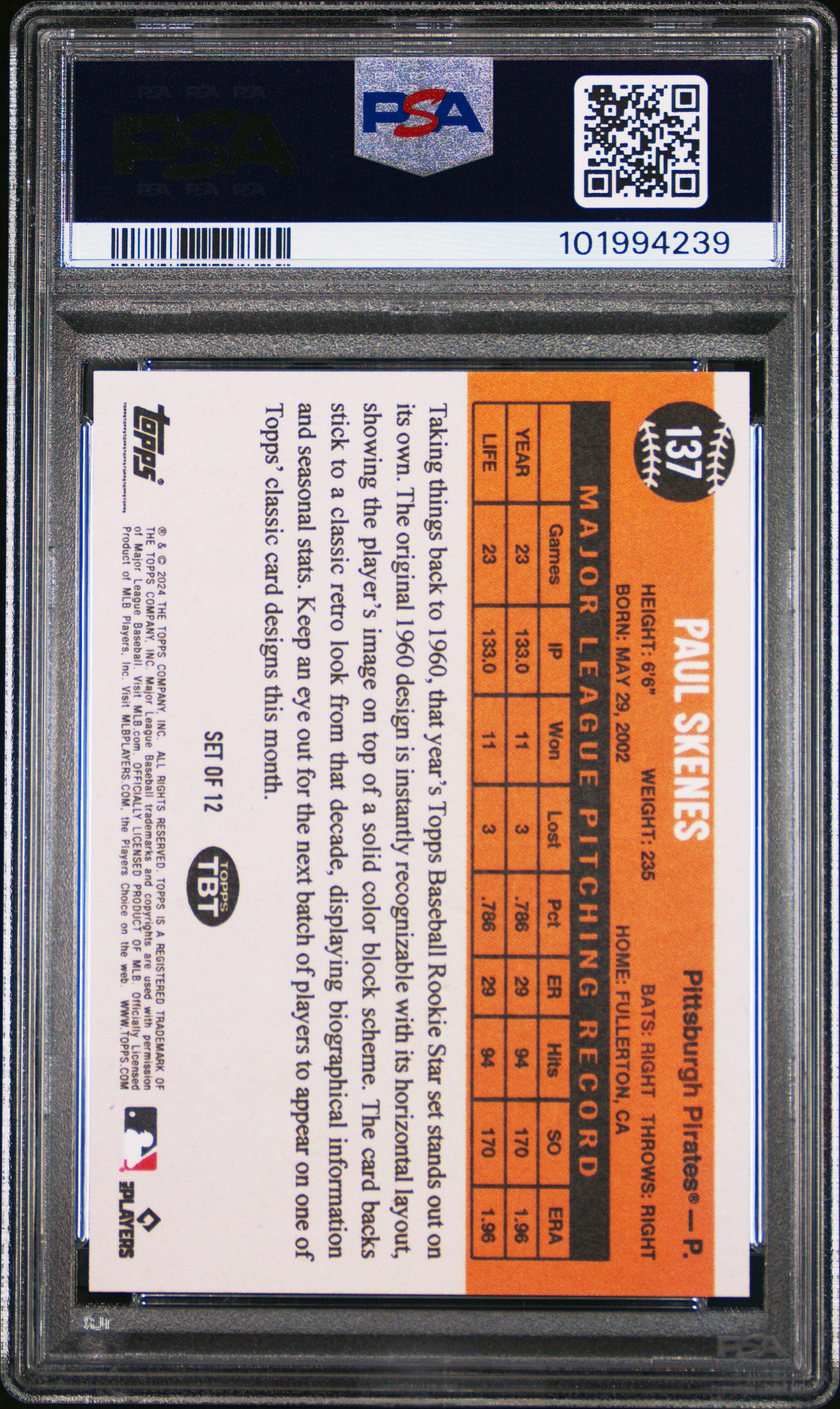 2024 Topps Throwback Thursday 137 Paul Skenes PSA 10