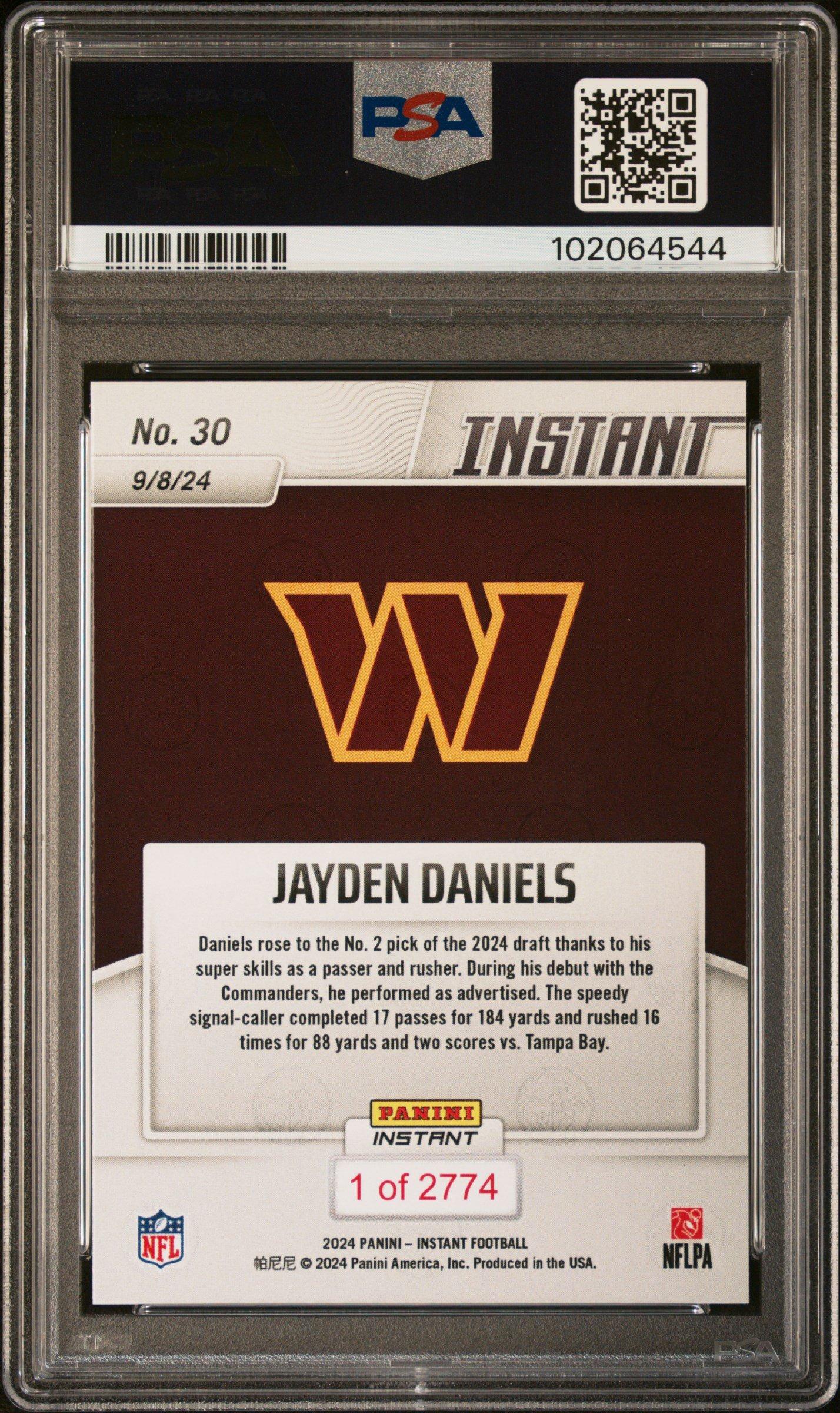 2024 Panini Instant Nfl 30 Jayden Daniels PSA 10