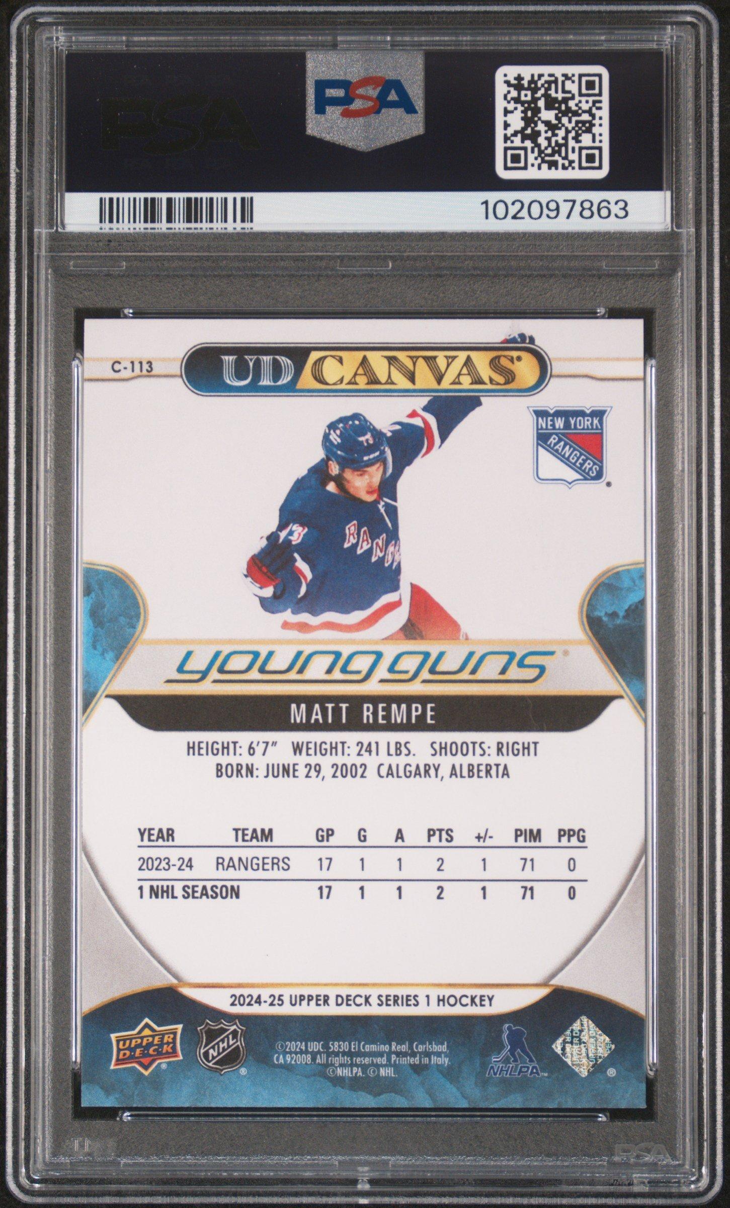 2024 Upper Deck Ud Canvas C113 Matt Rempe PSA 10