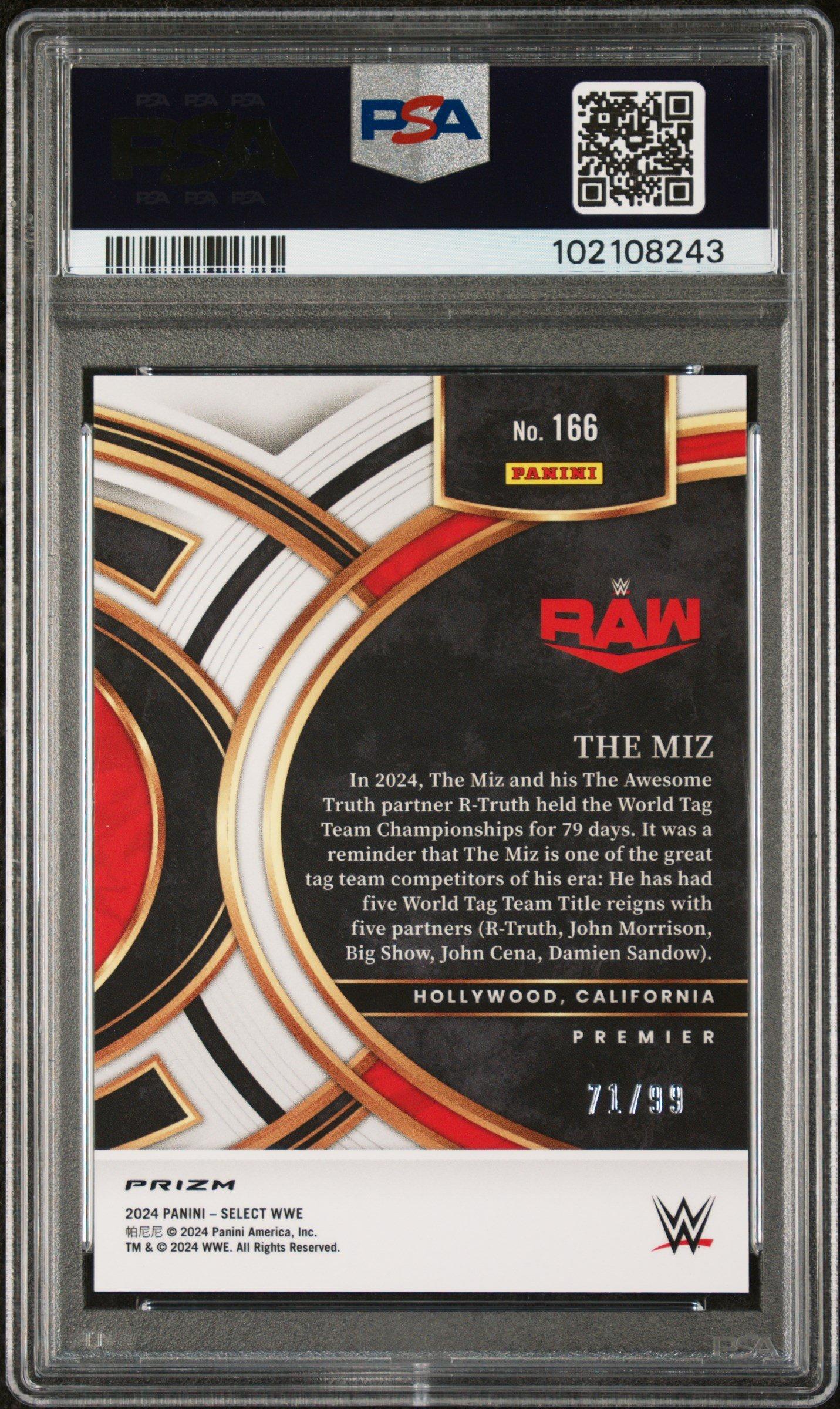 2024 Panini Select Wwe 166 The Miz Purple Prizm PSA 10 Graded Card