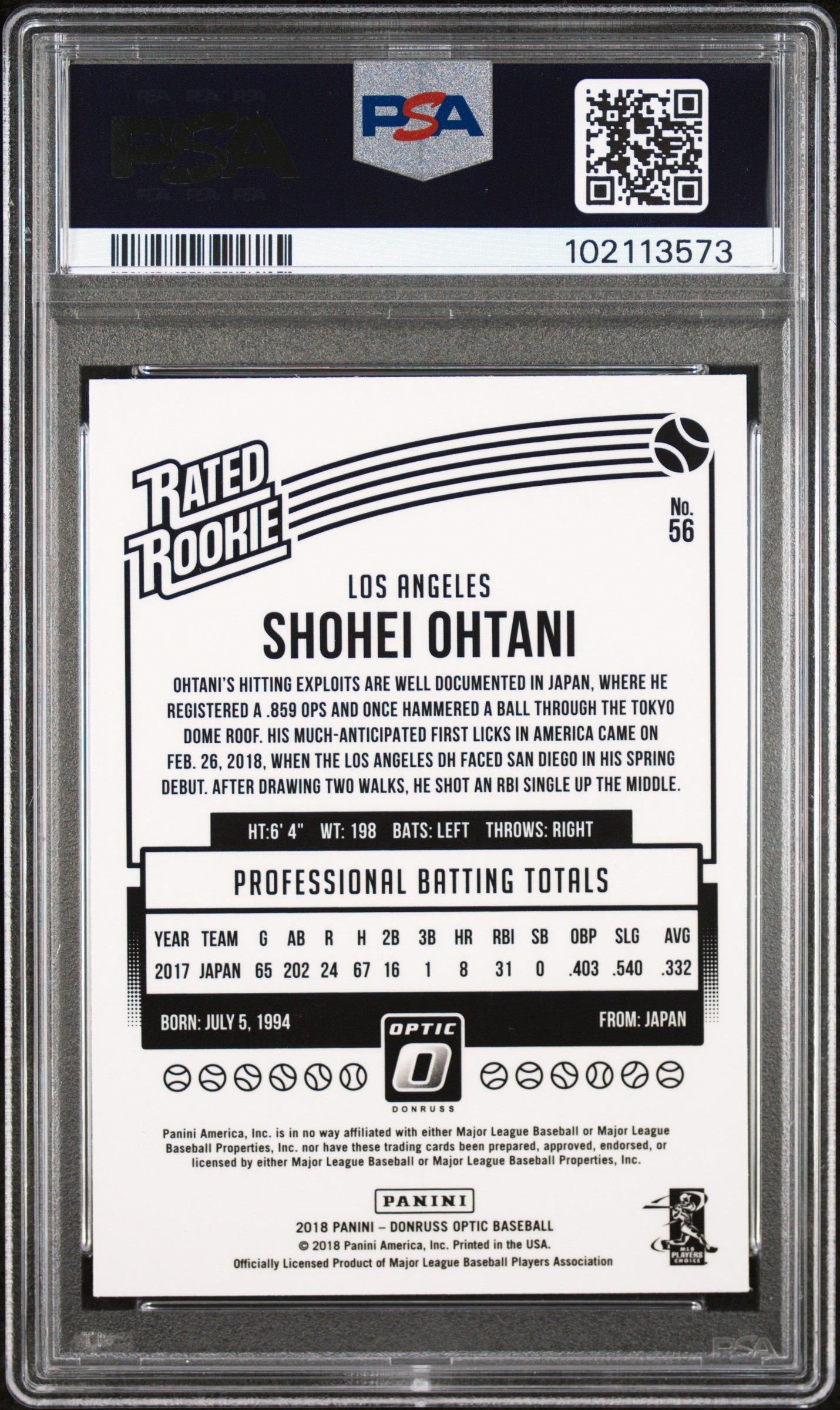 2018 Panini Donruss Optic 56 Shohei Ohtani Variation PSA