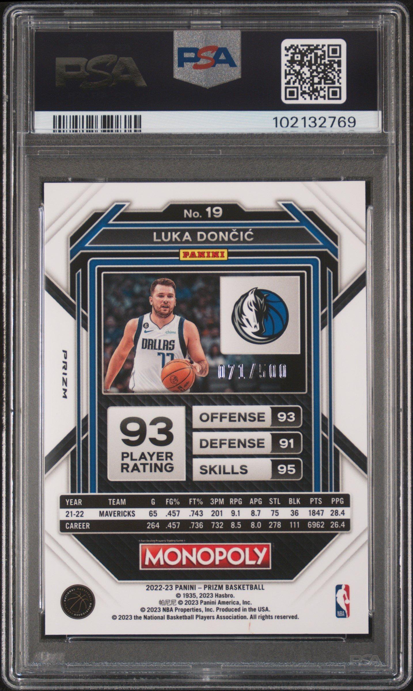 2022 Panini Prizm Monopoly 19 Luka Doncic Gold Money Shimmer PSA 10