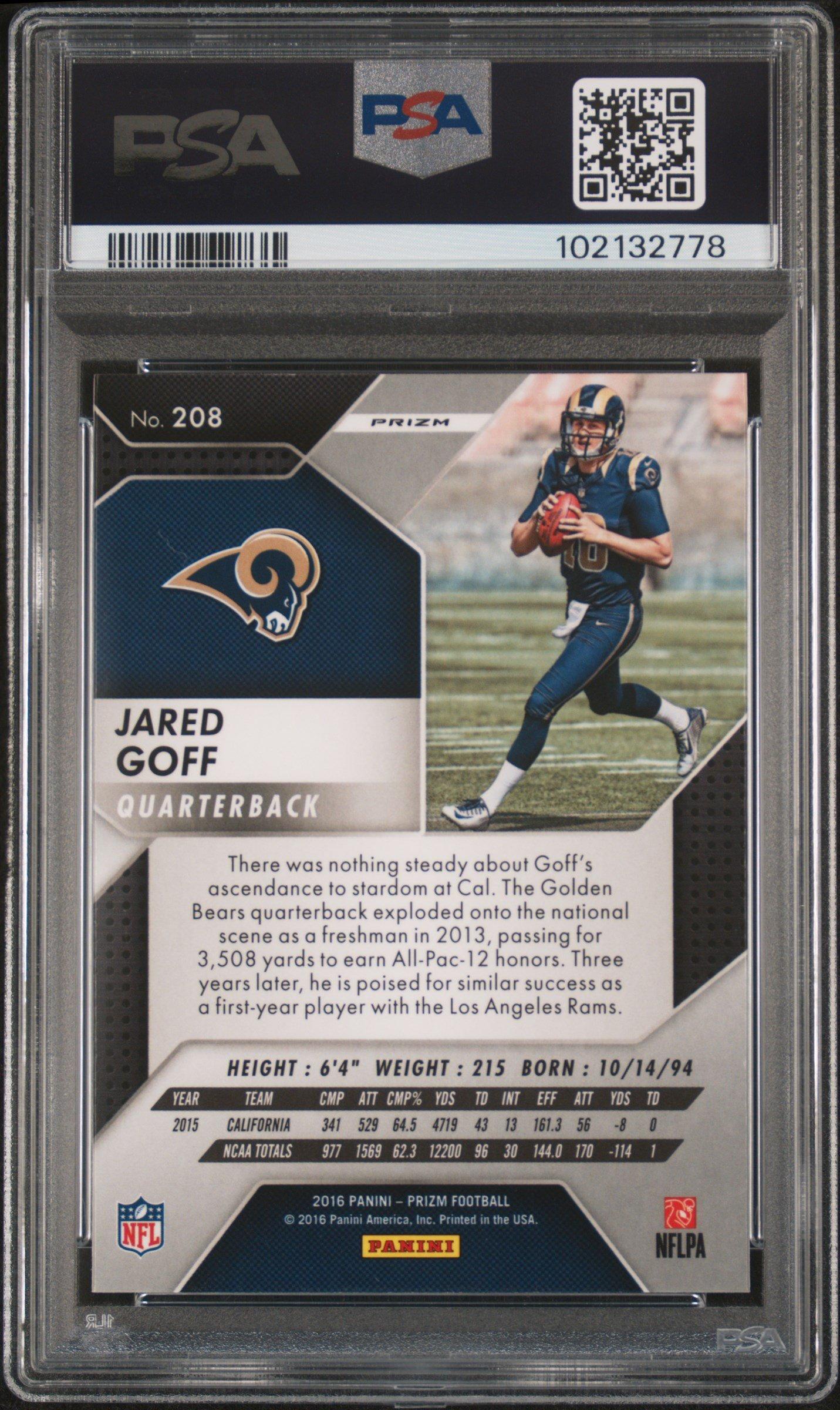 2016 Panini Prizm 208 Jared Goff Prizm PSA