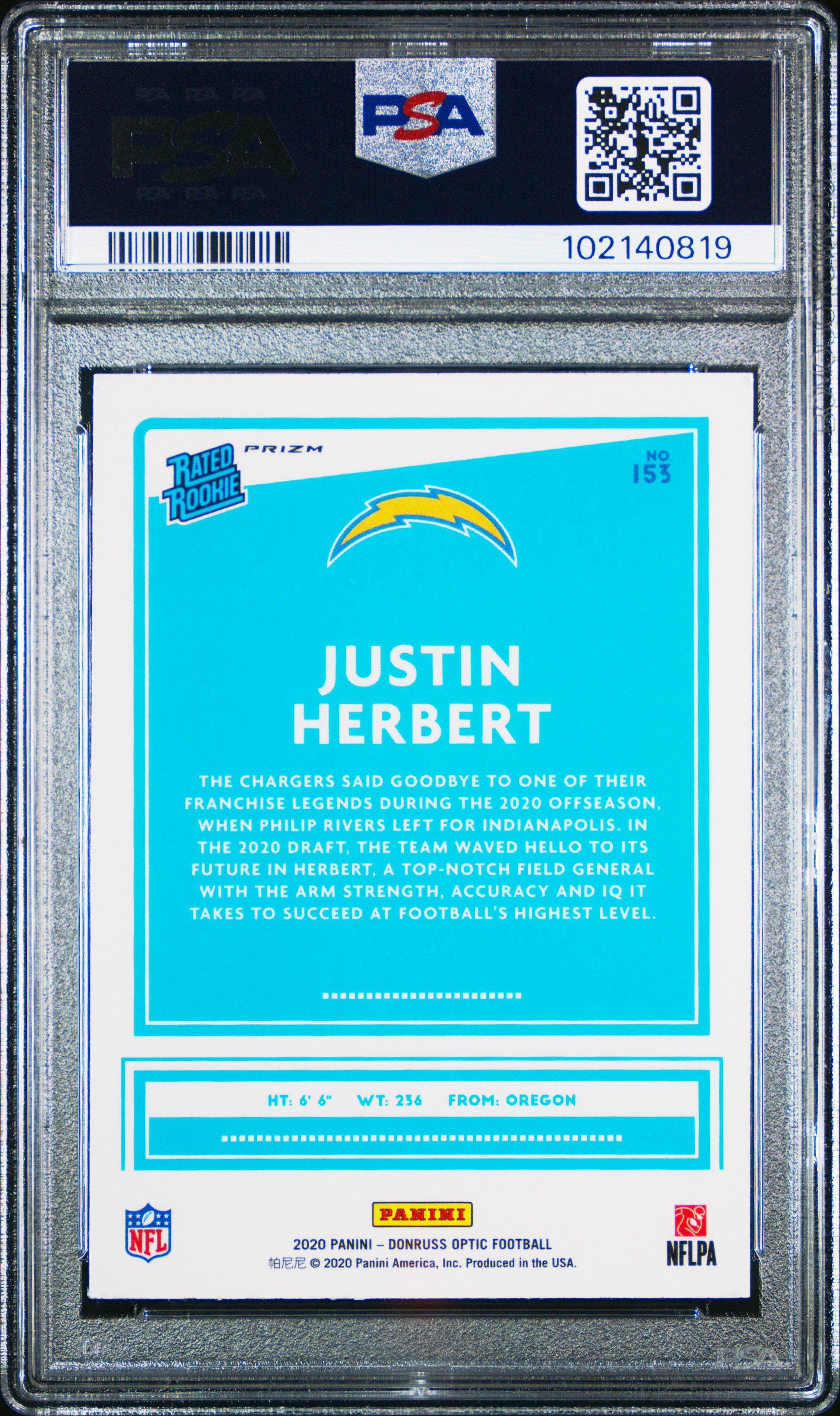 2020 Panini Donruss Optic 153 Justin Herbert Holo PSA