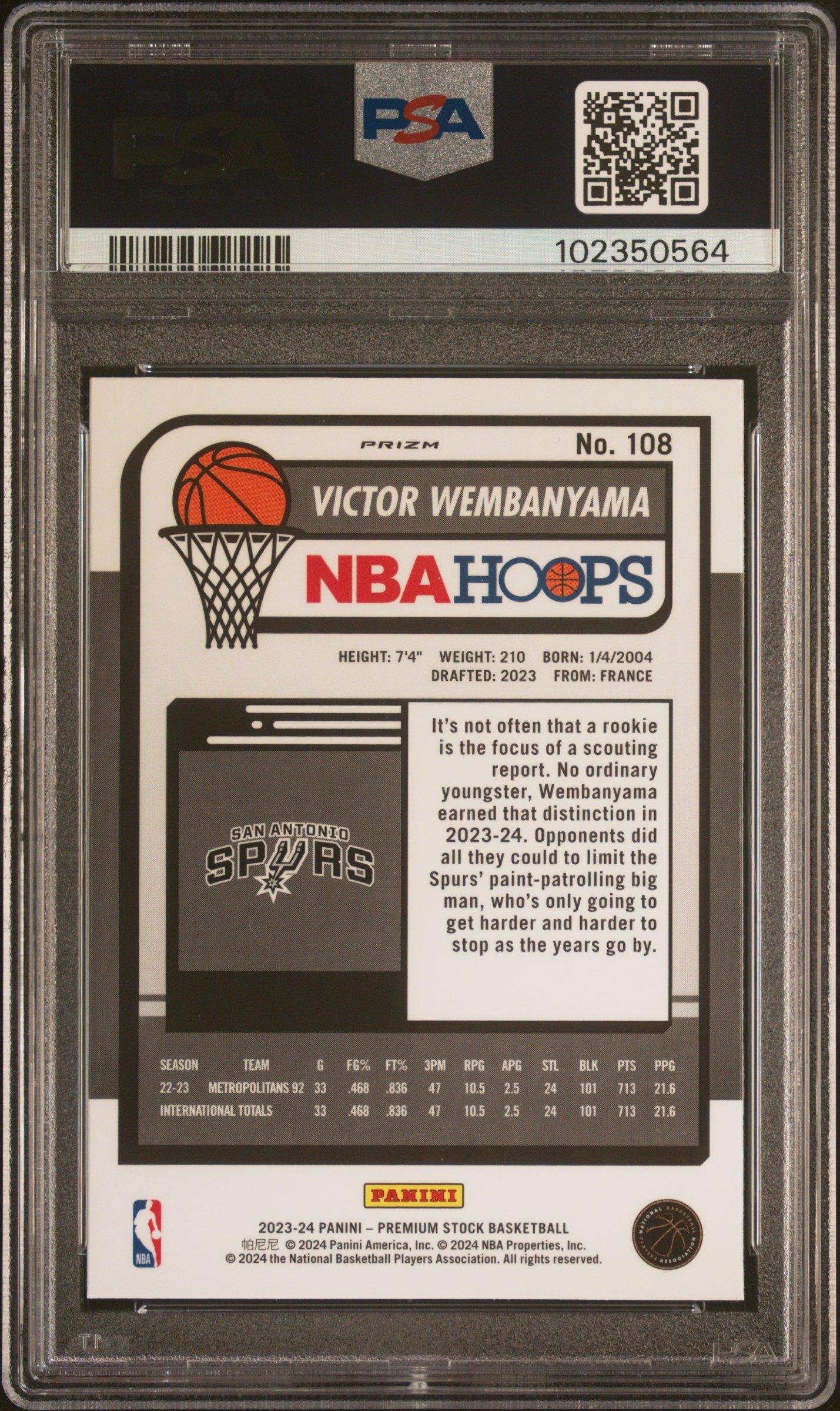 2023 Panini Hoops Premium Stock Victor Wembanyama Seismic Prizm PSA