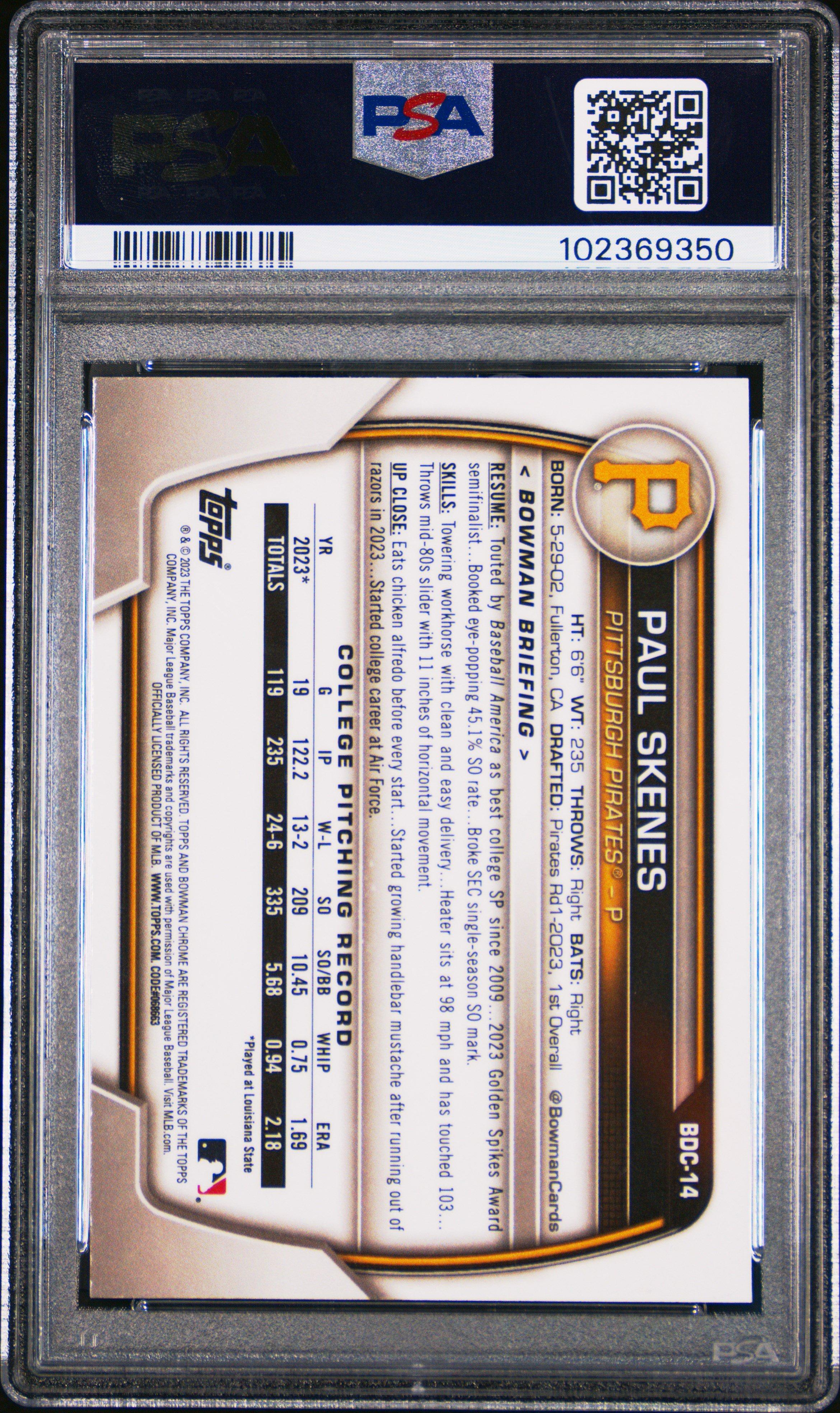 2023 Bowman Draft Bdc14 Paul Skenes Chrome PSA