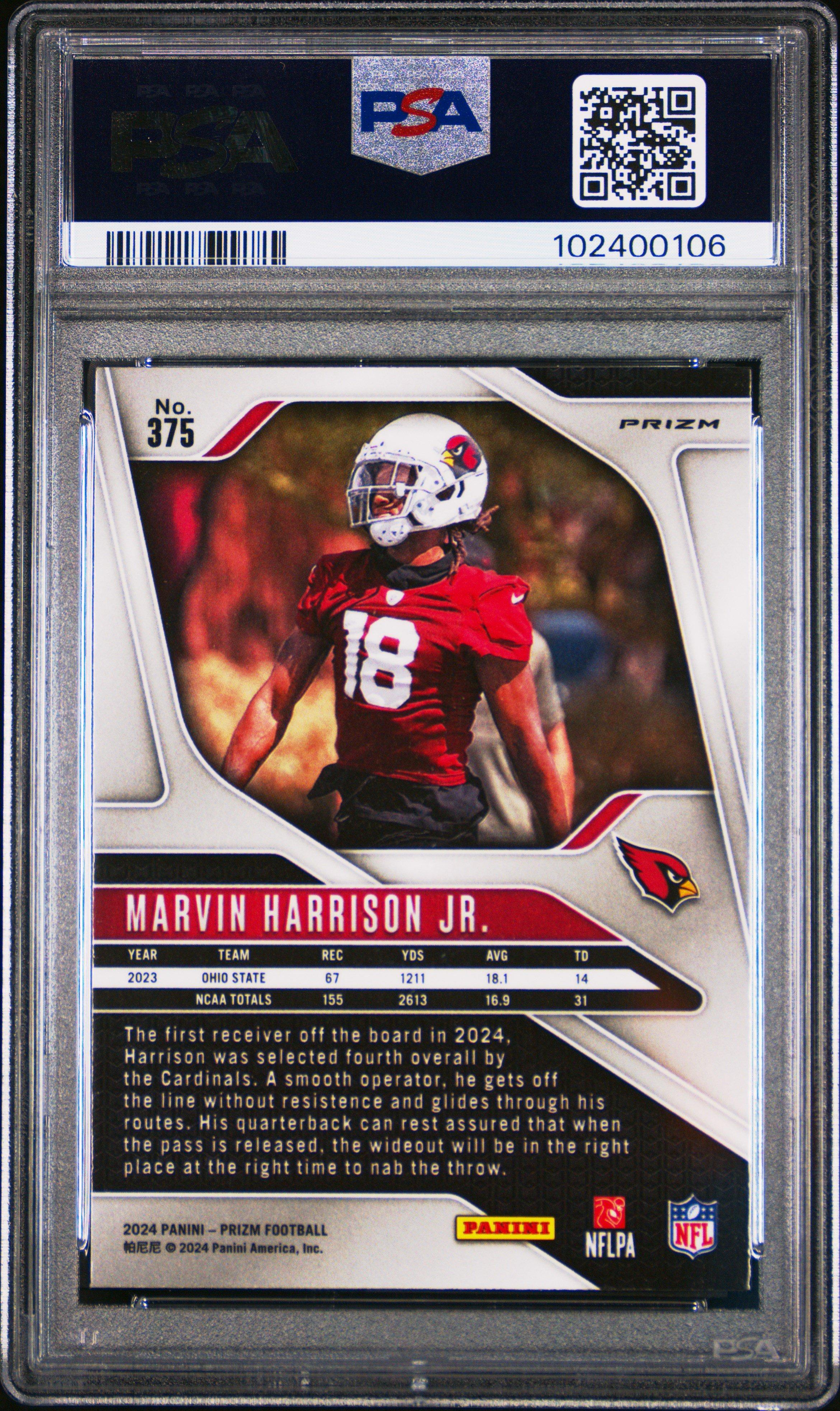 2024 Panini Prizm 375 Marvin Harrison Jr. Silver Prizm PSA