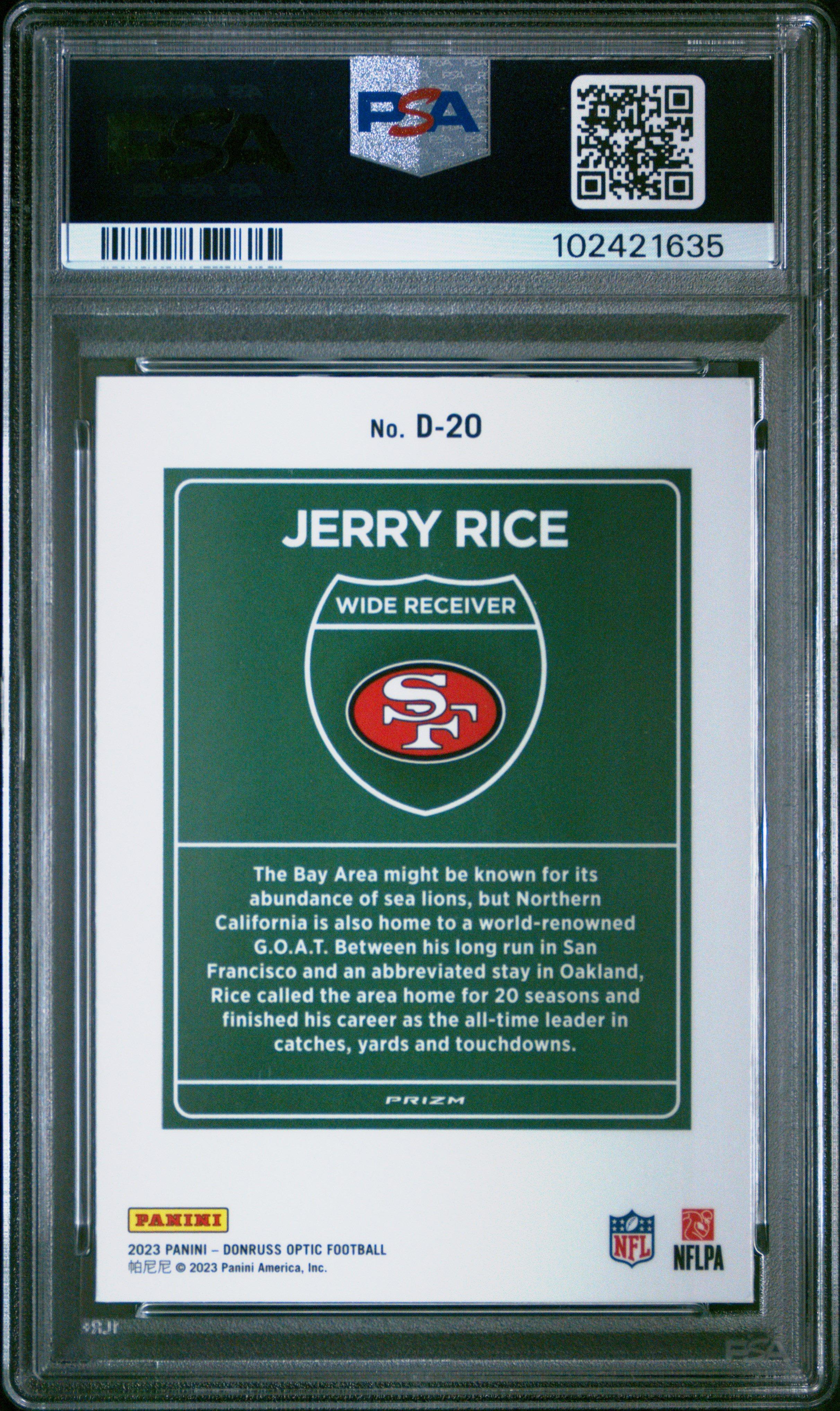 2023 Panini Donruss Optic Downtown! D20 Jerry Rice PSA 10