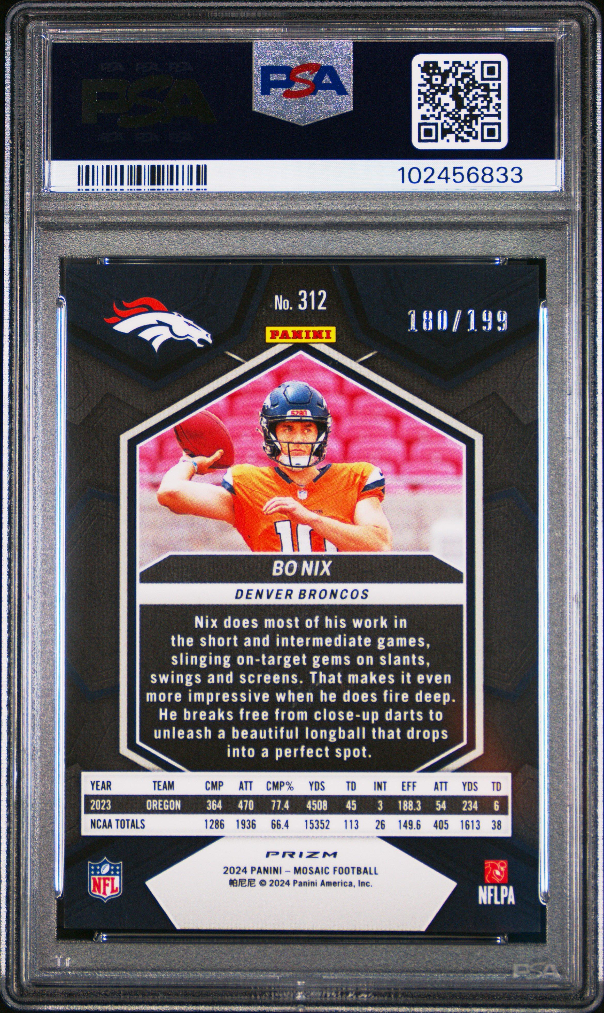 2024 Panini Mosaic 312 Bo Nix Orange PSA 10