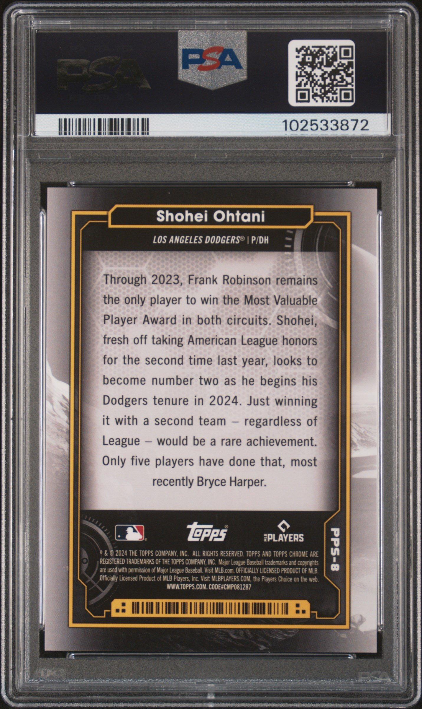 2024 Topps Chrome Cosmic Planetary Pursuit 8 Shohei Ohtani The Sun PSA