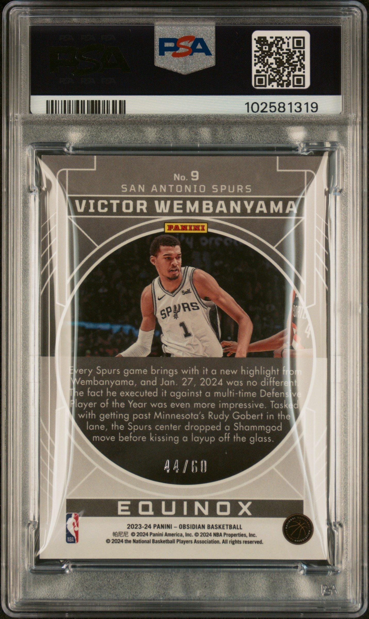 2023 Panini Obsidian Equinox 9 Victor Wembanyama Electric Etch Reggae Flood PSA 9