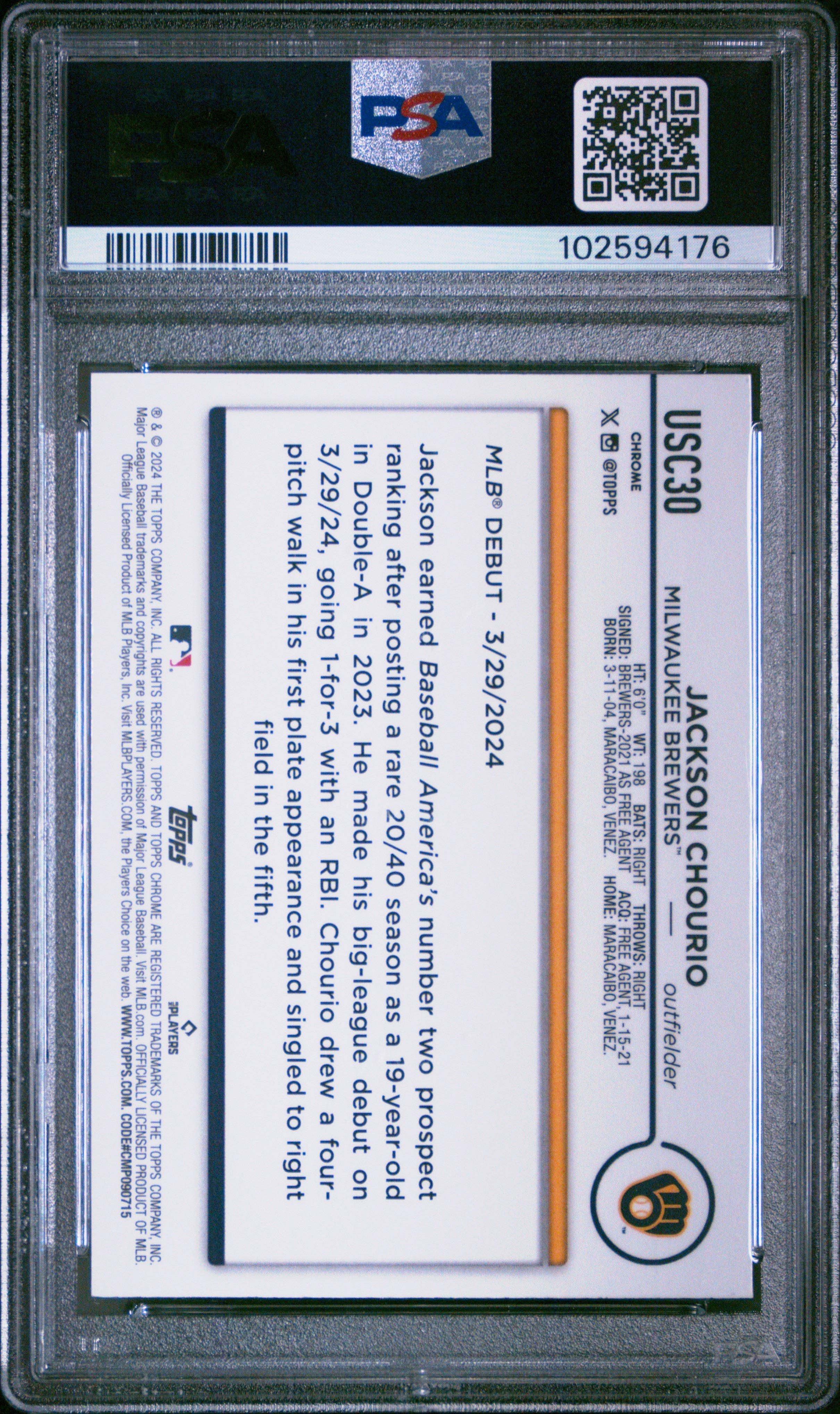 2024 Topps Chrome Update Usc30 Jackson Chourio X-fractor PSA 10