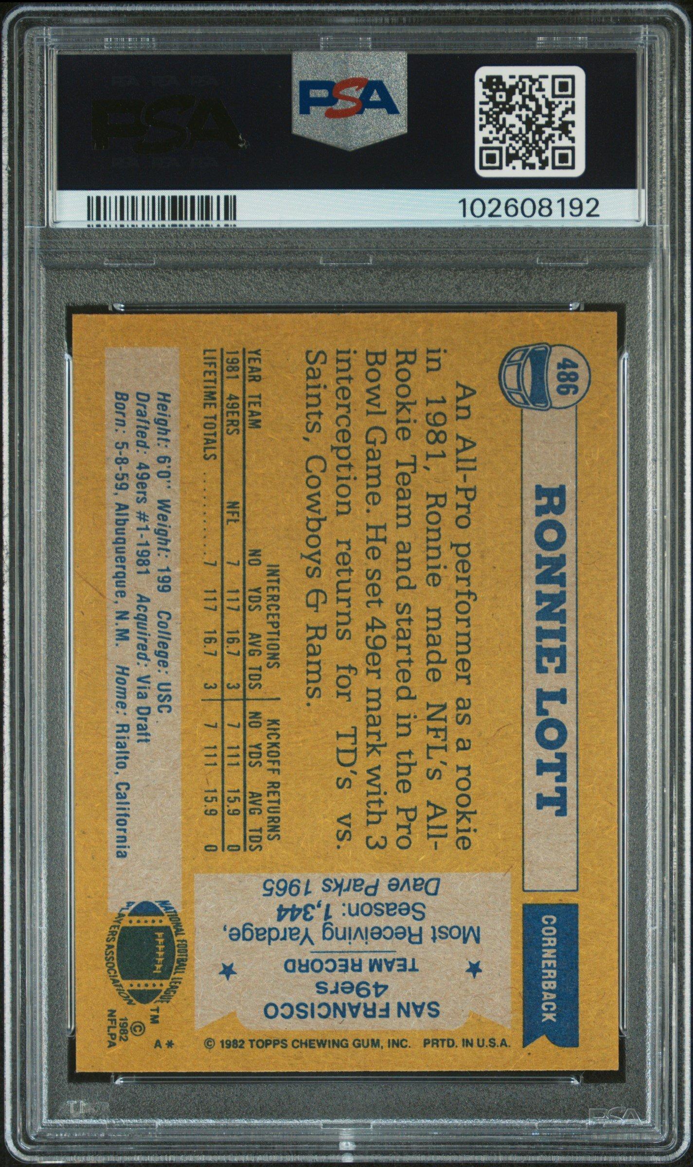 1982 Topps 486 Ronnie Lott All-pro PSA 8