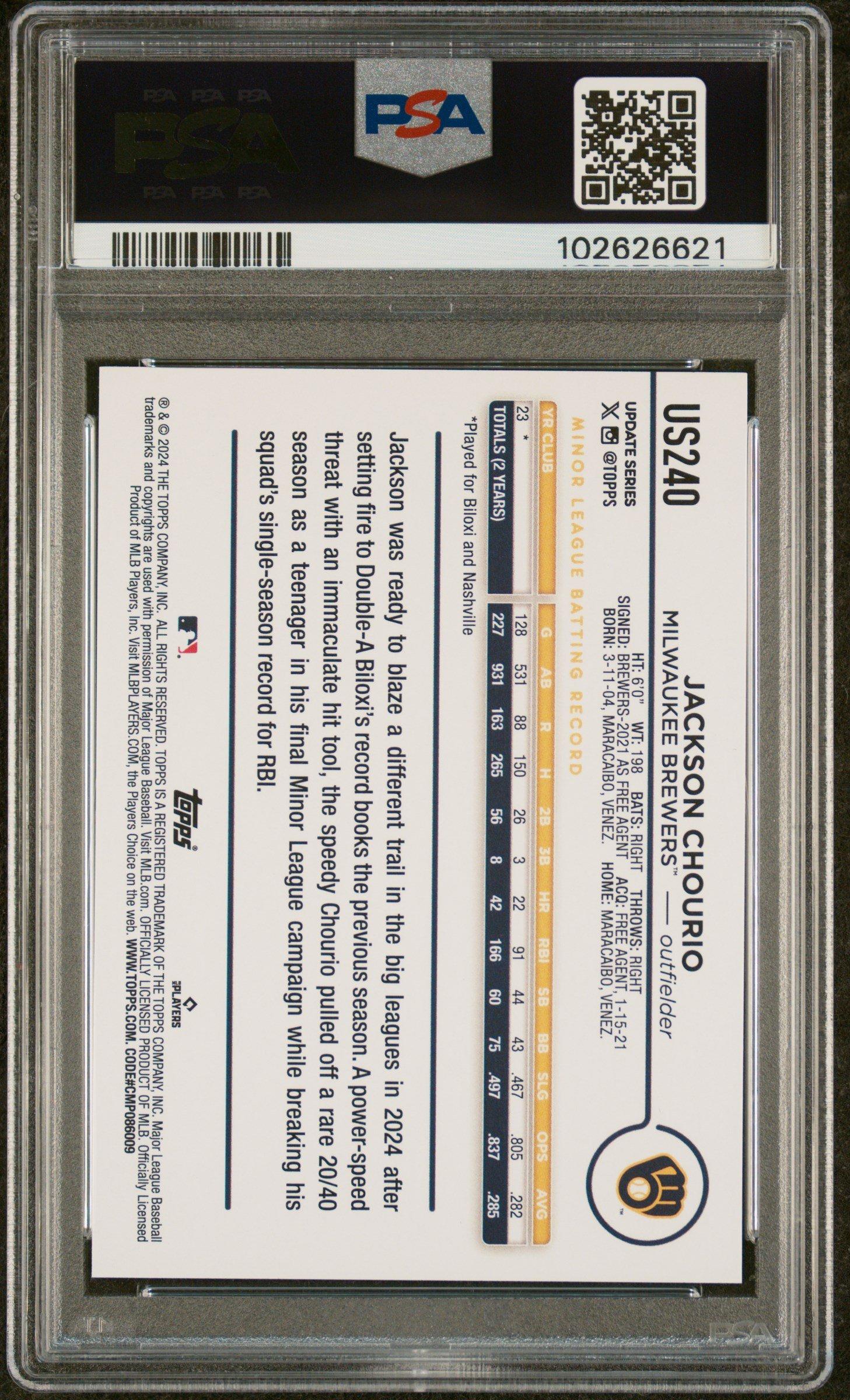 2024 Topps Update Us240 Jackson Chourio Rainbow Foil PSA 10