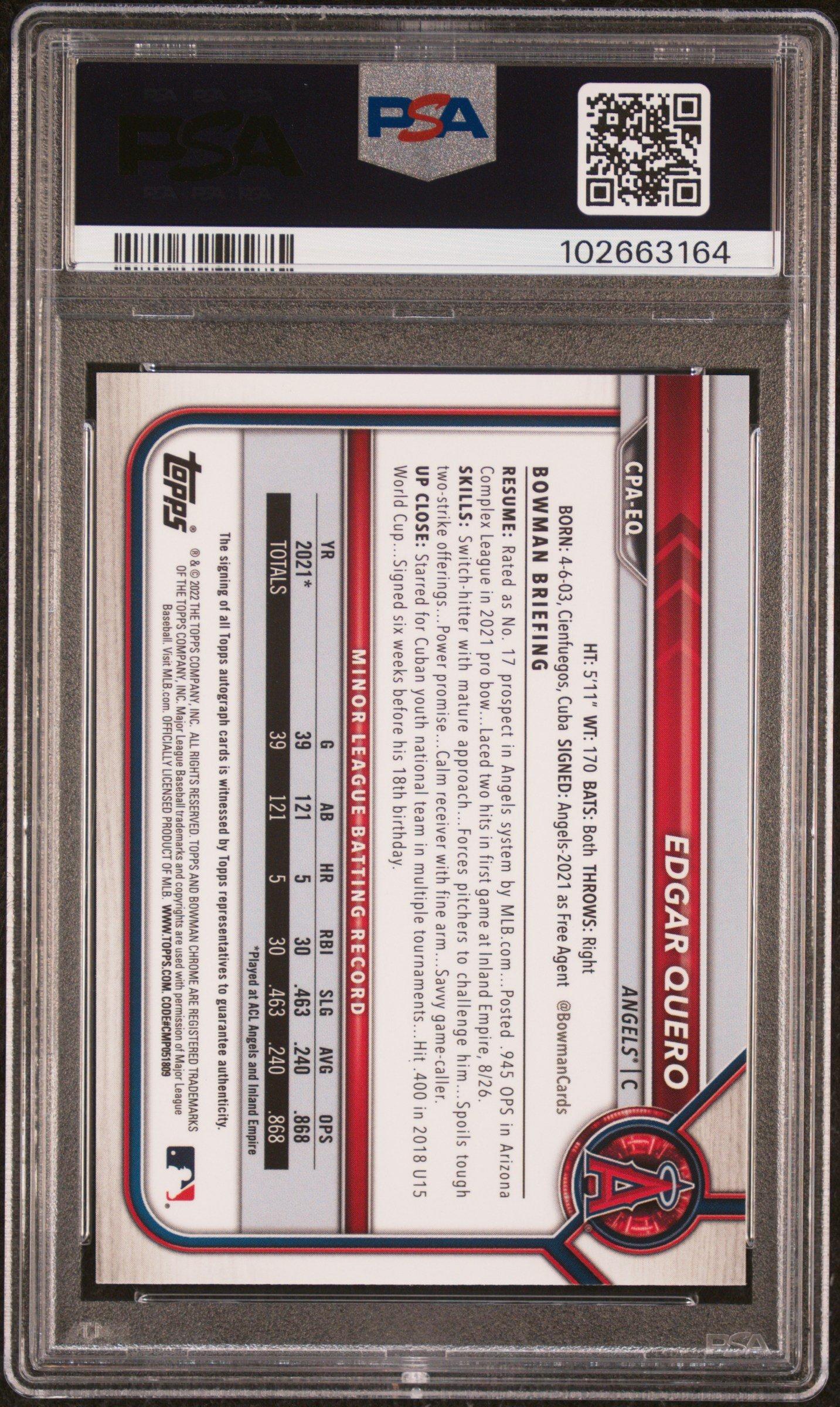 2022 Bowman Chrome Prospect Autographs Cpaeq Edgar Quero PSA 10