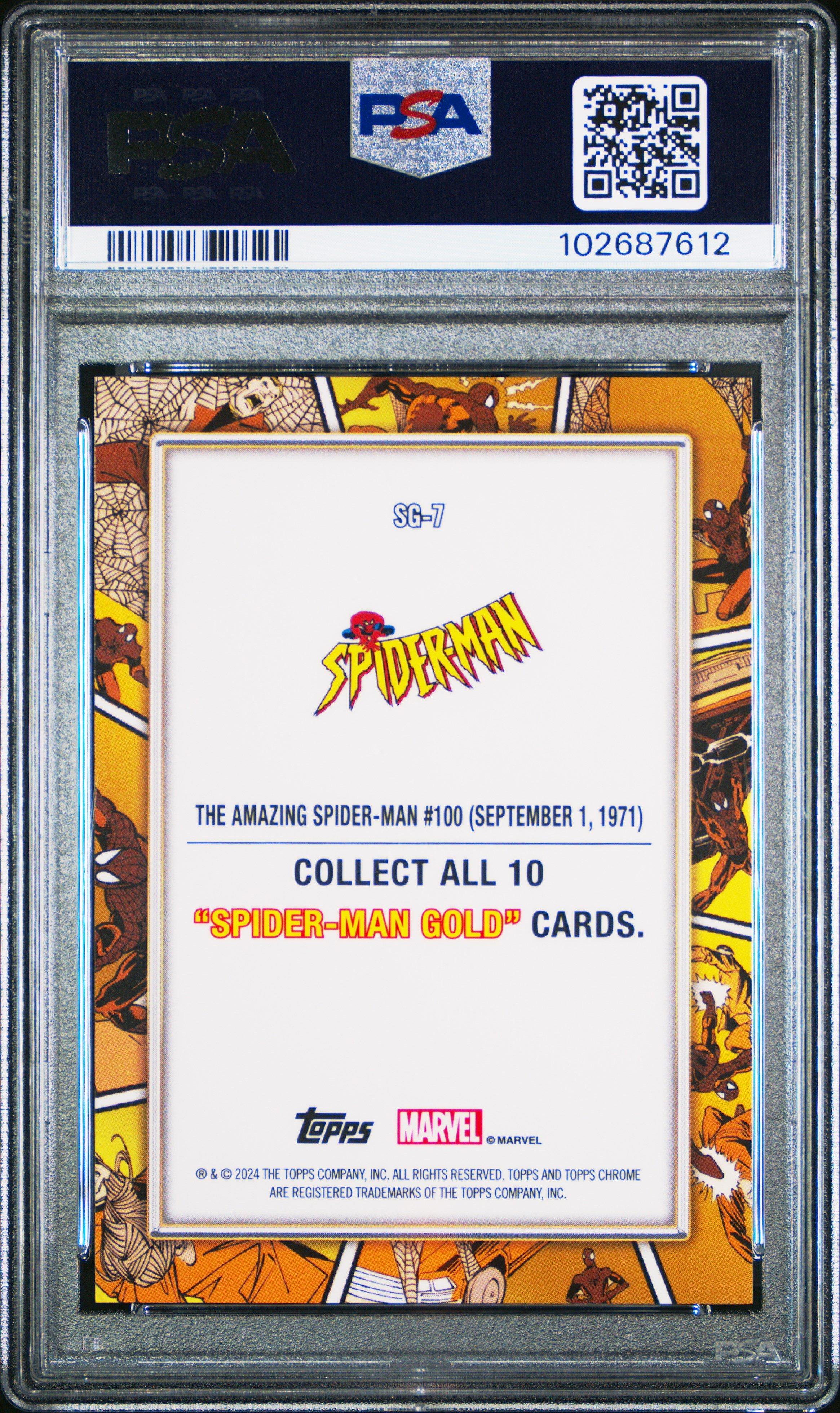 2024 Topps Chrome Marvel Spider-man Gold Sg7 The Amazing Spider-man #100 PSA 10