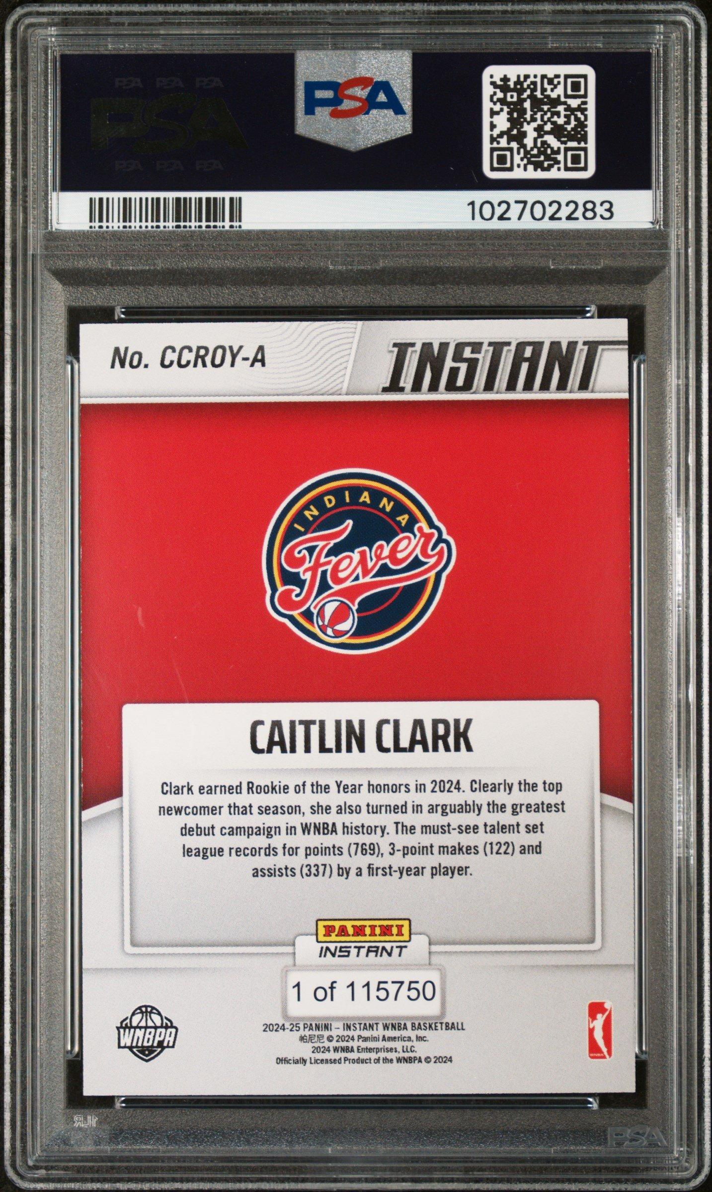 2024 Panini Instant Wnba Rookie Of The Year A Caitlin Clark PSA 10 