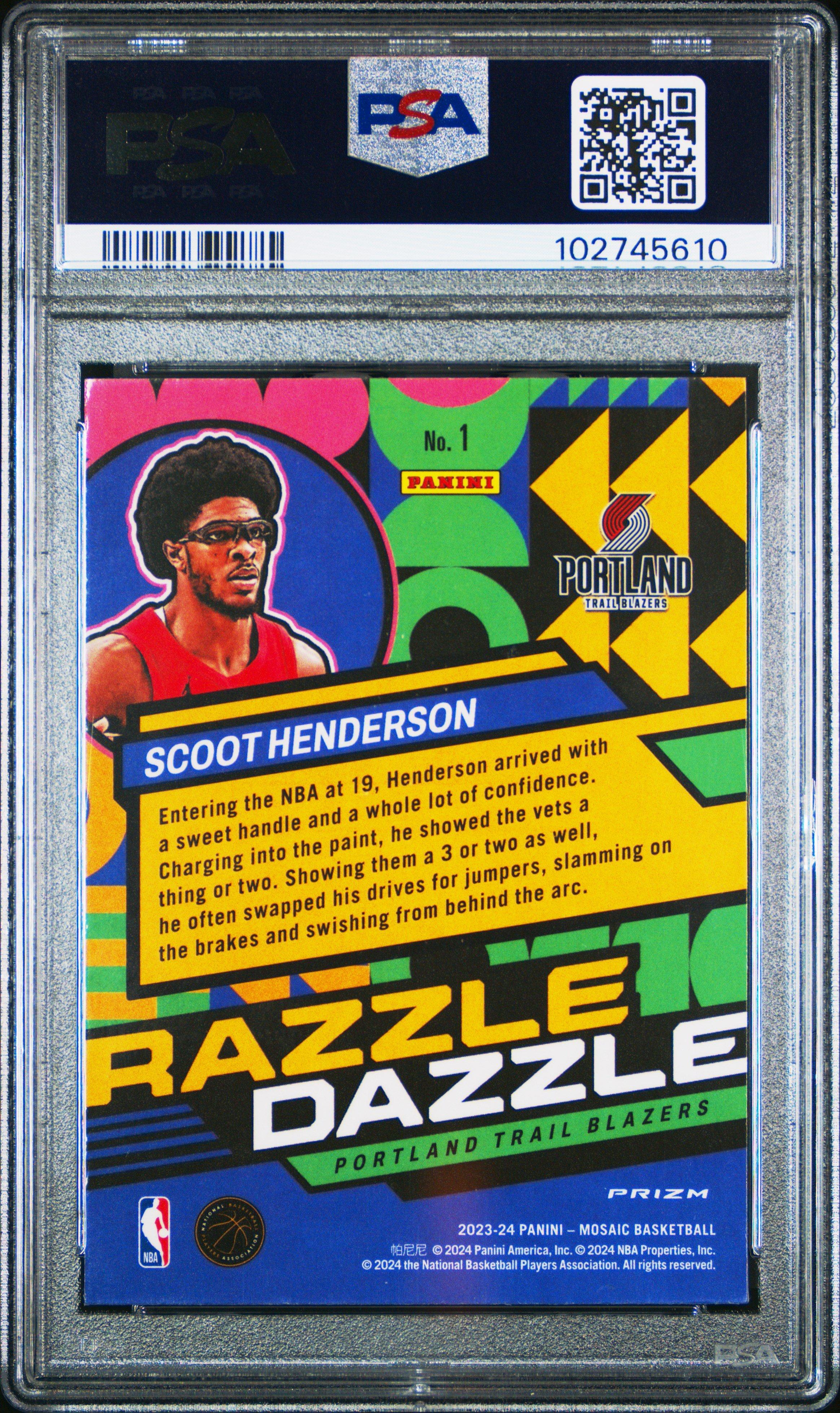 2023 Panini Mosaic Razzle Dazzle 1 Scoot Henderson PSA 10