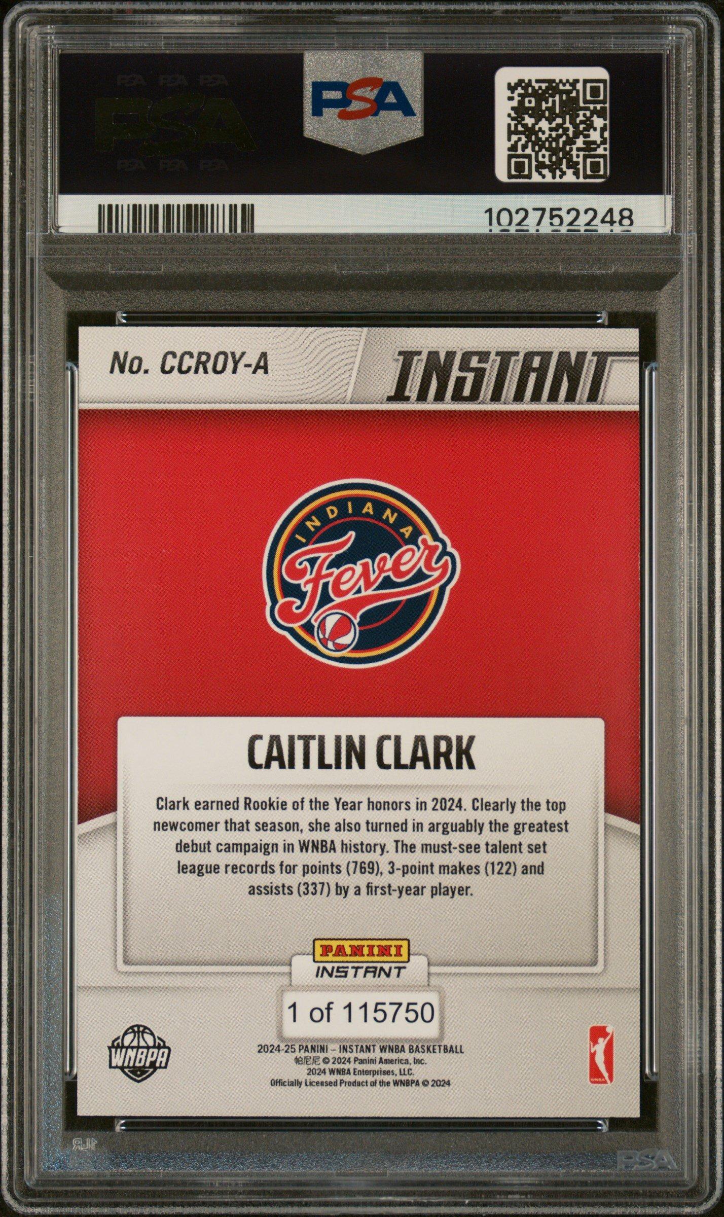 2024 Panini Instant Wnba Rookie Of The Year A Caitlin Clark PSA